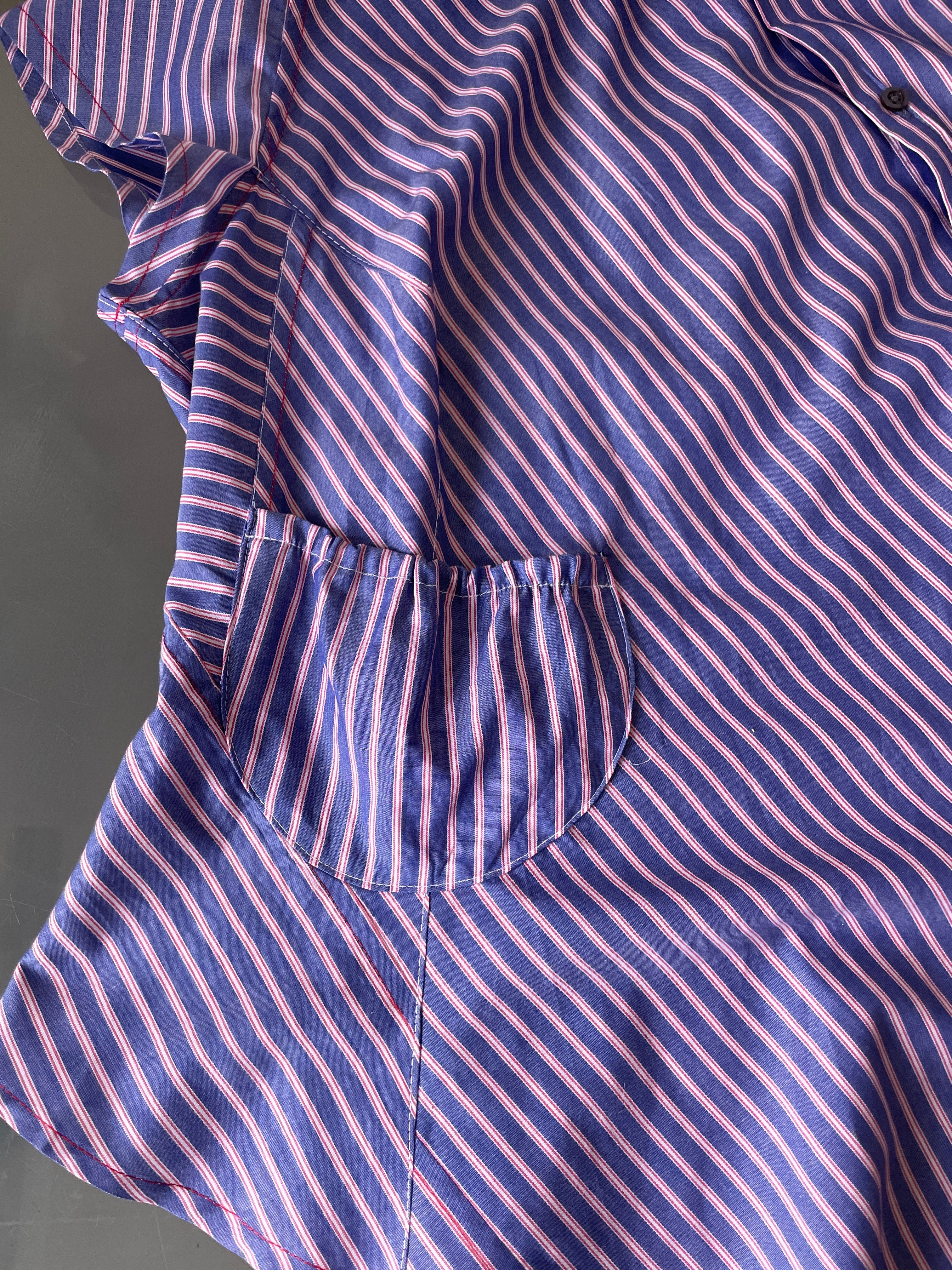reworked striped pocket button up asymetrical shirt
