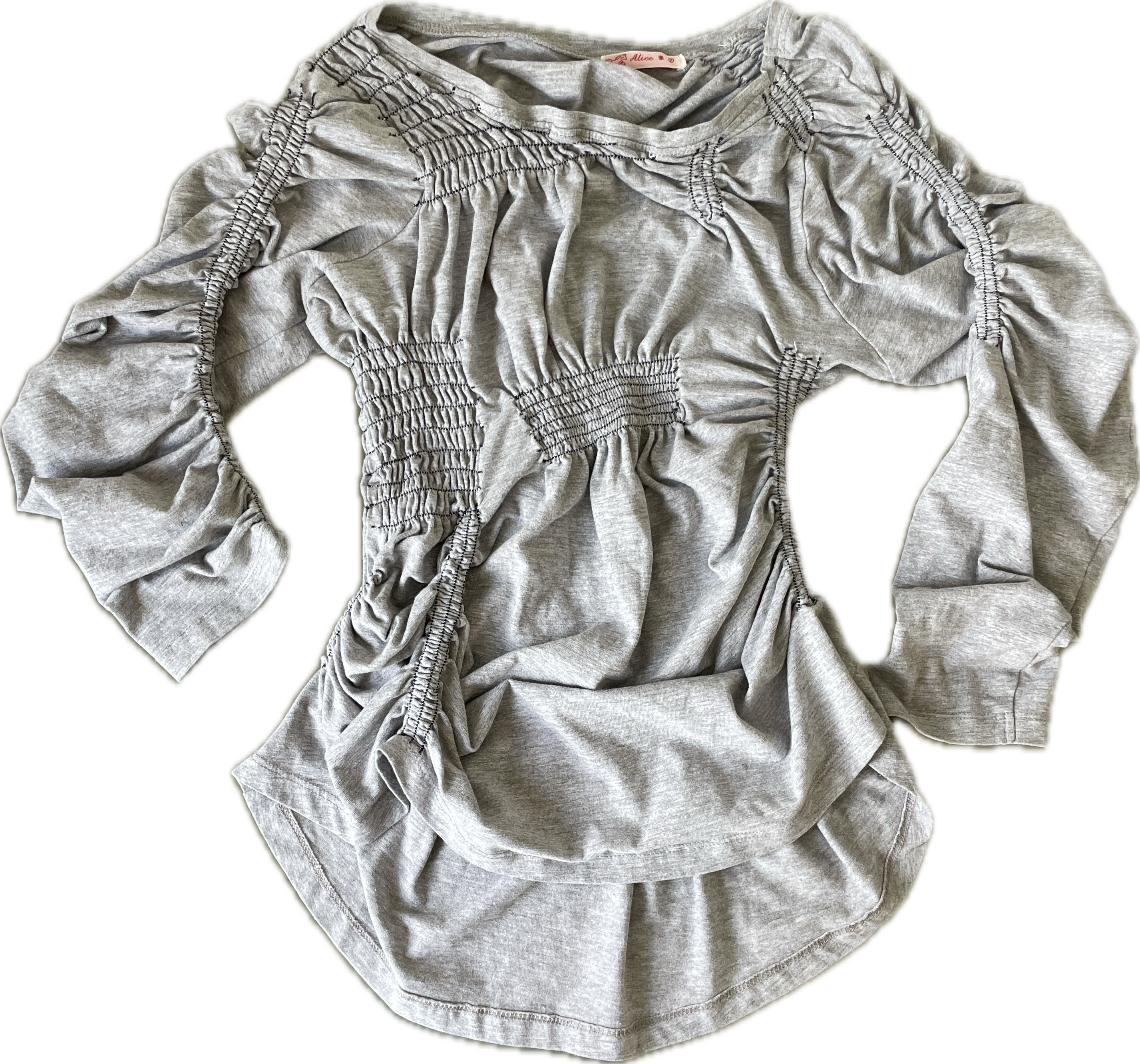 reworked 3/4 sleeve ruched slinky grey t shirt