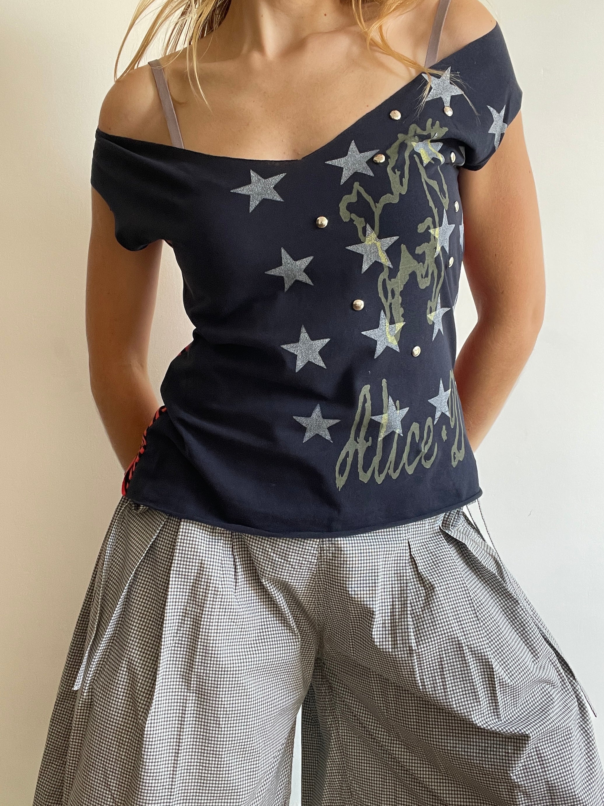 handmade screenprint star horse studded tank top