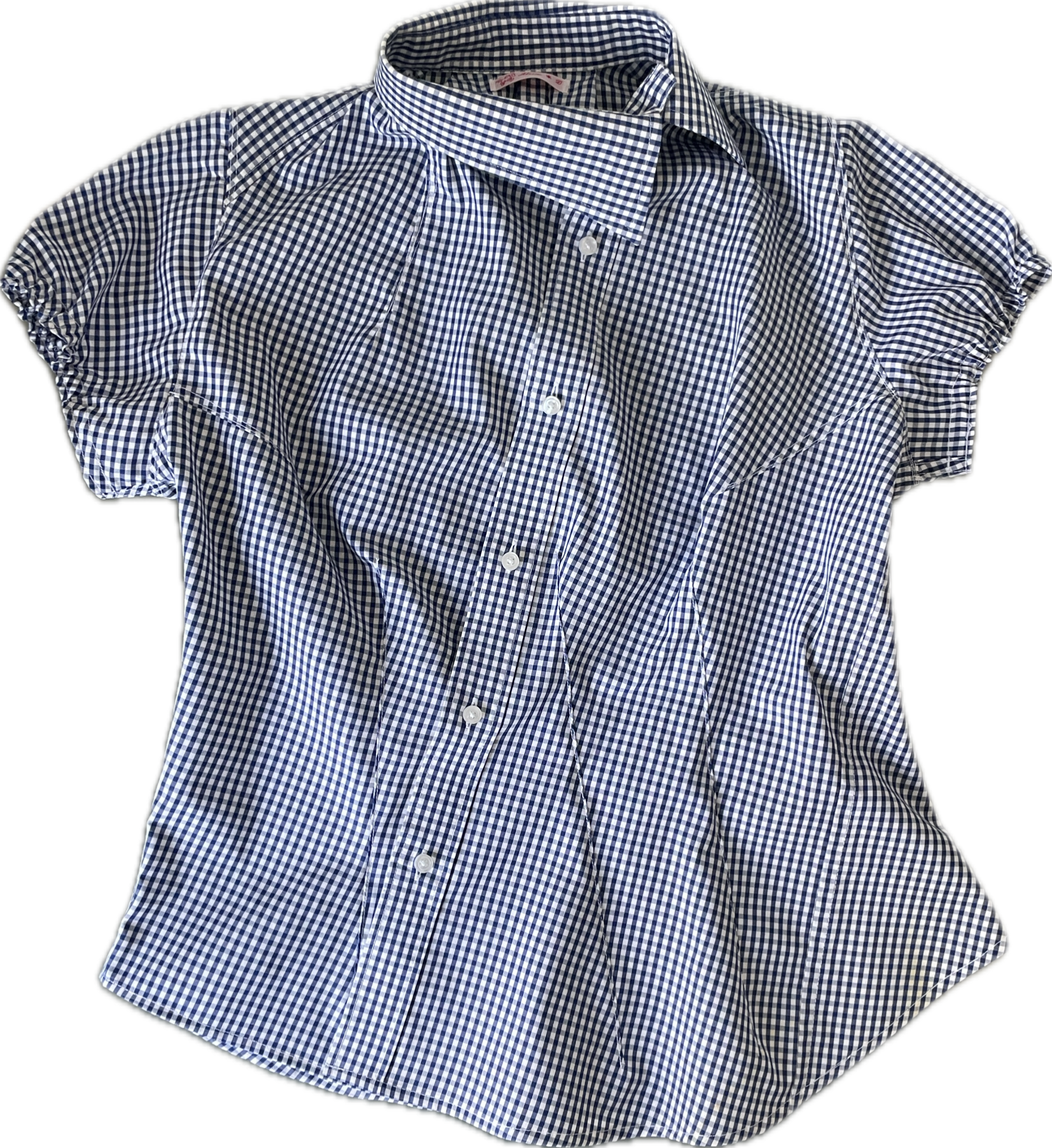 reworked asymetrical blue white gingham button up shirt