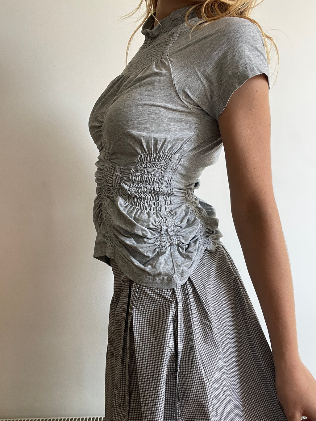 grey reworked elasticated ruched top
