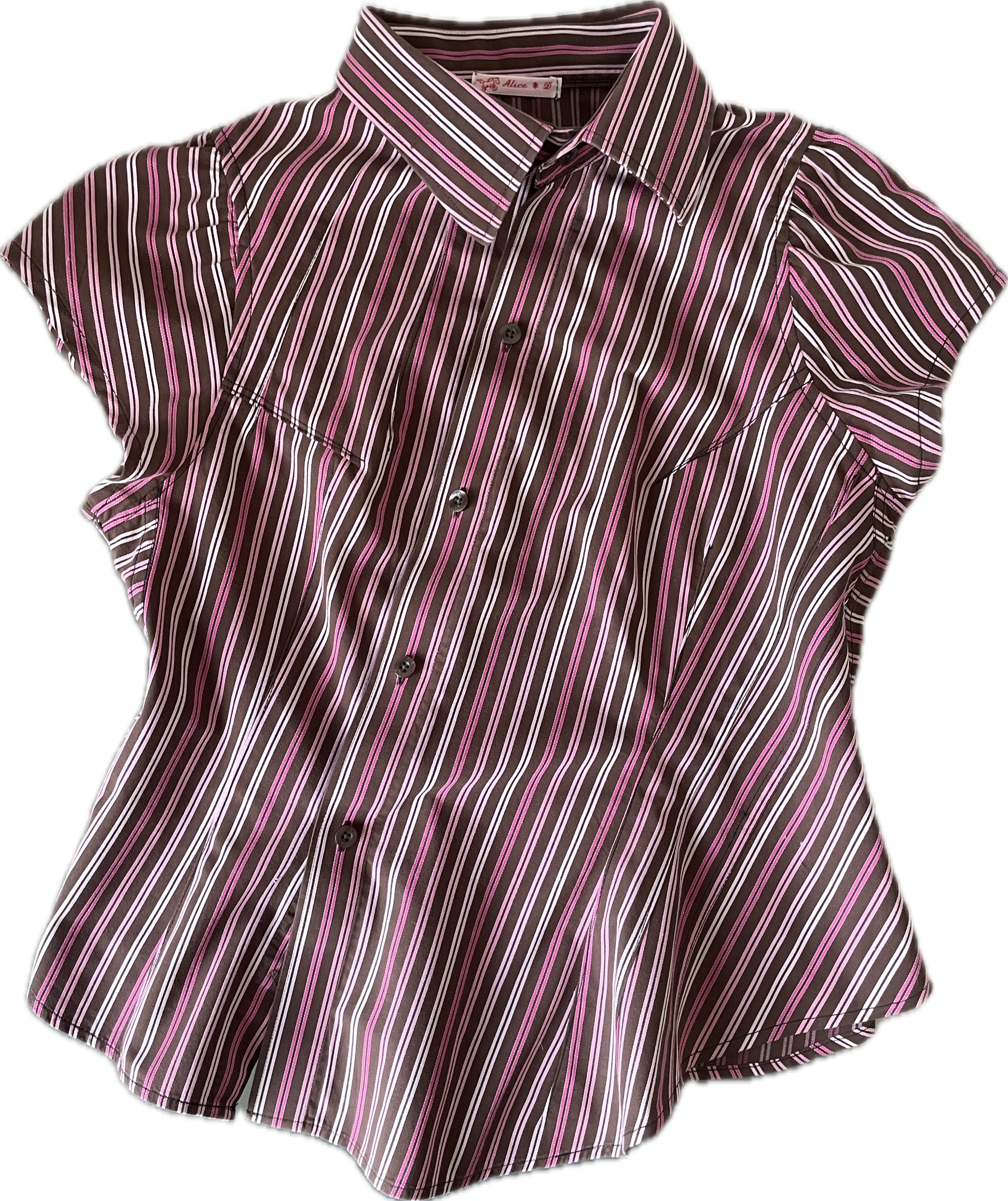 reworked asymetrical button up striped fitted shirt