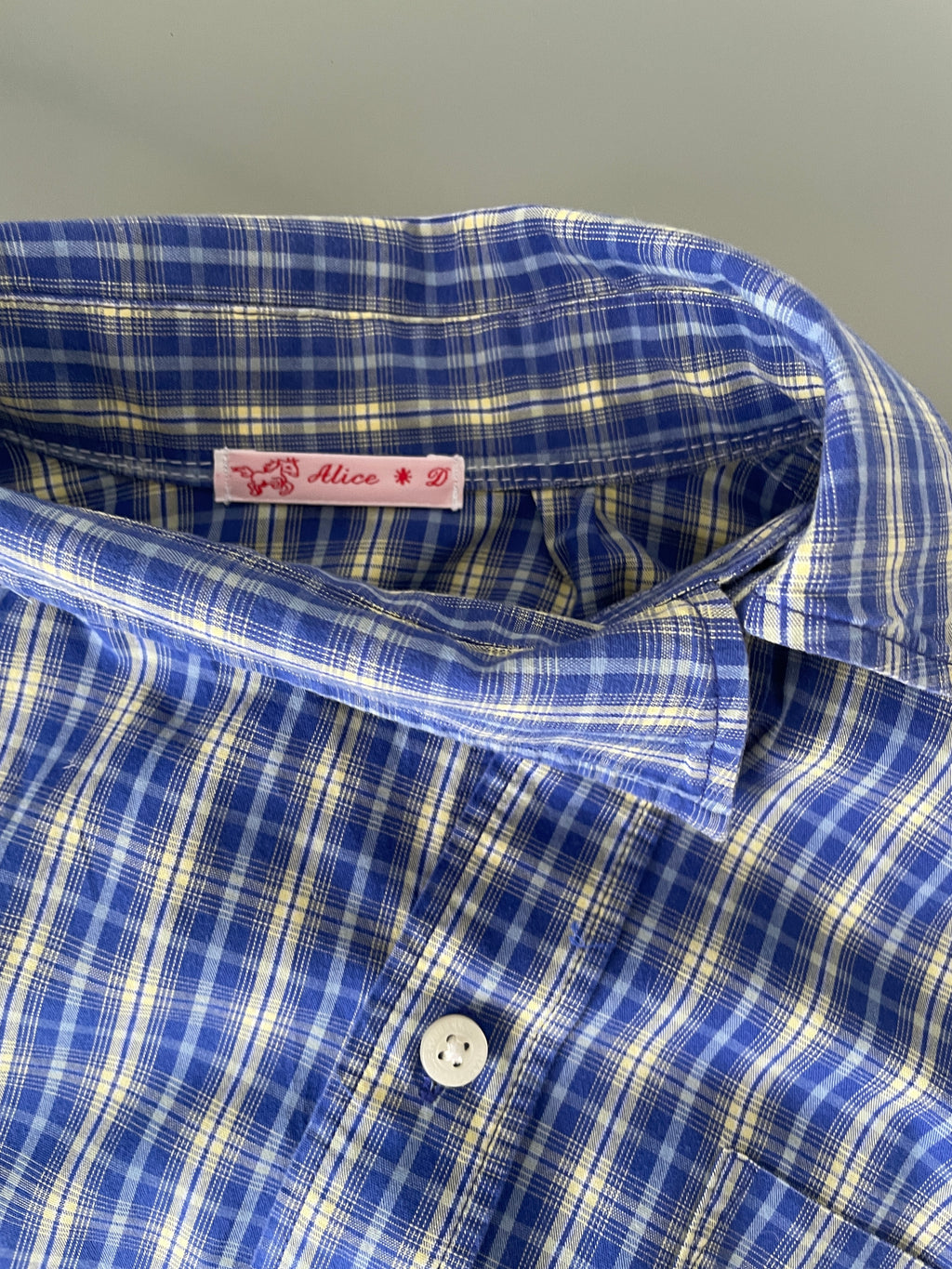 reworked blue yellow tartan asymetrical fitted shirt