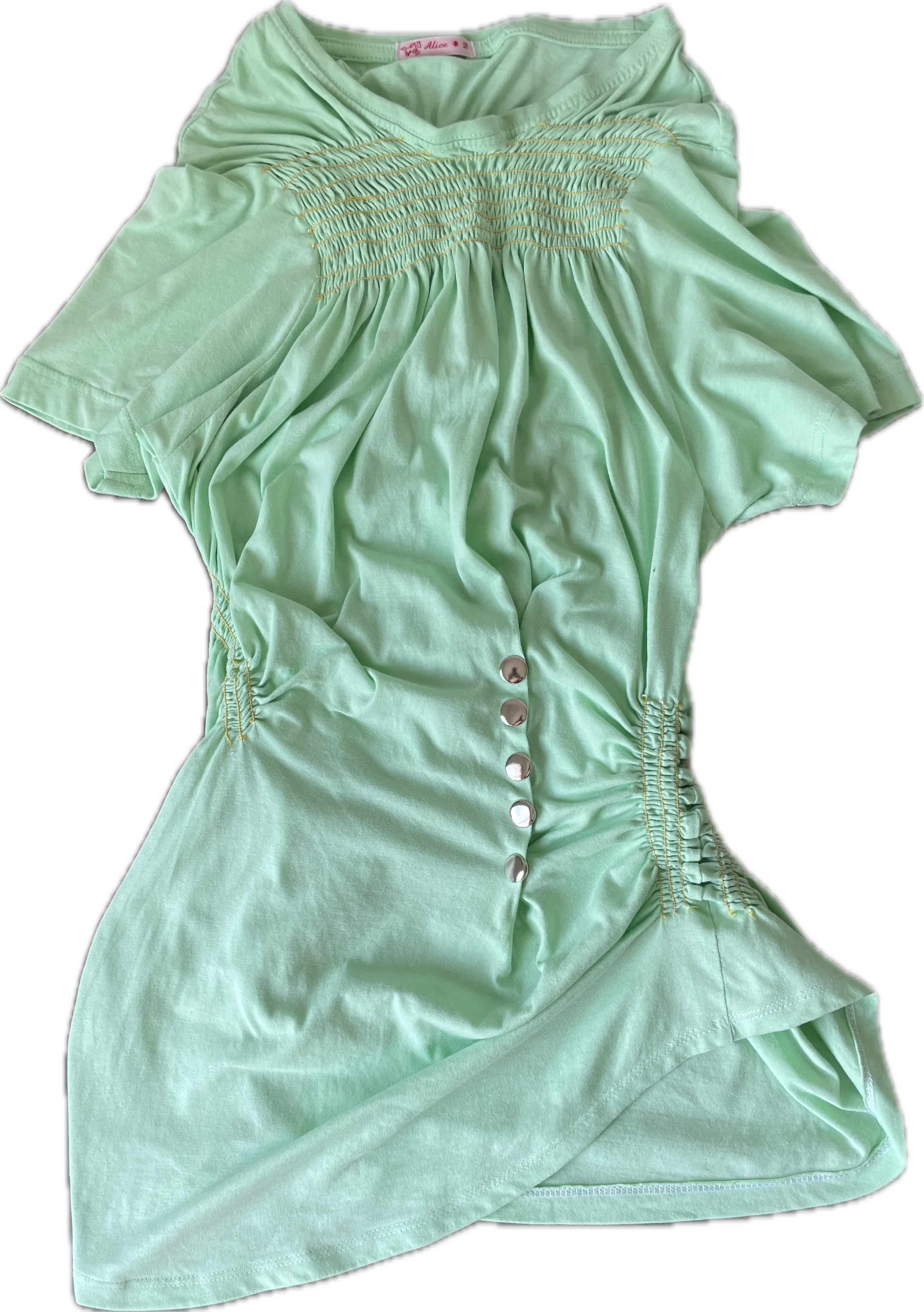 reworked mint green ruched snapper button slinky tee