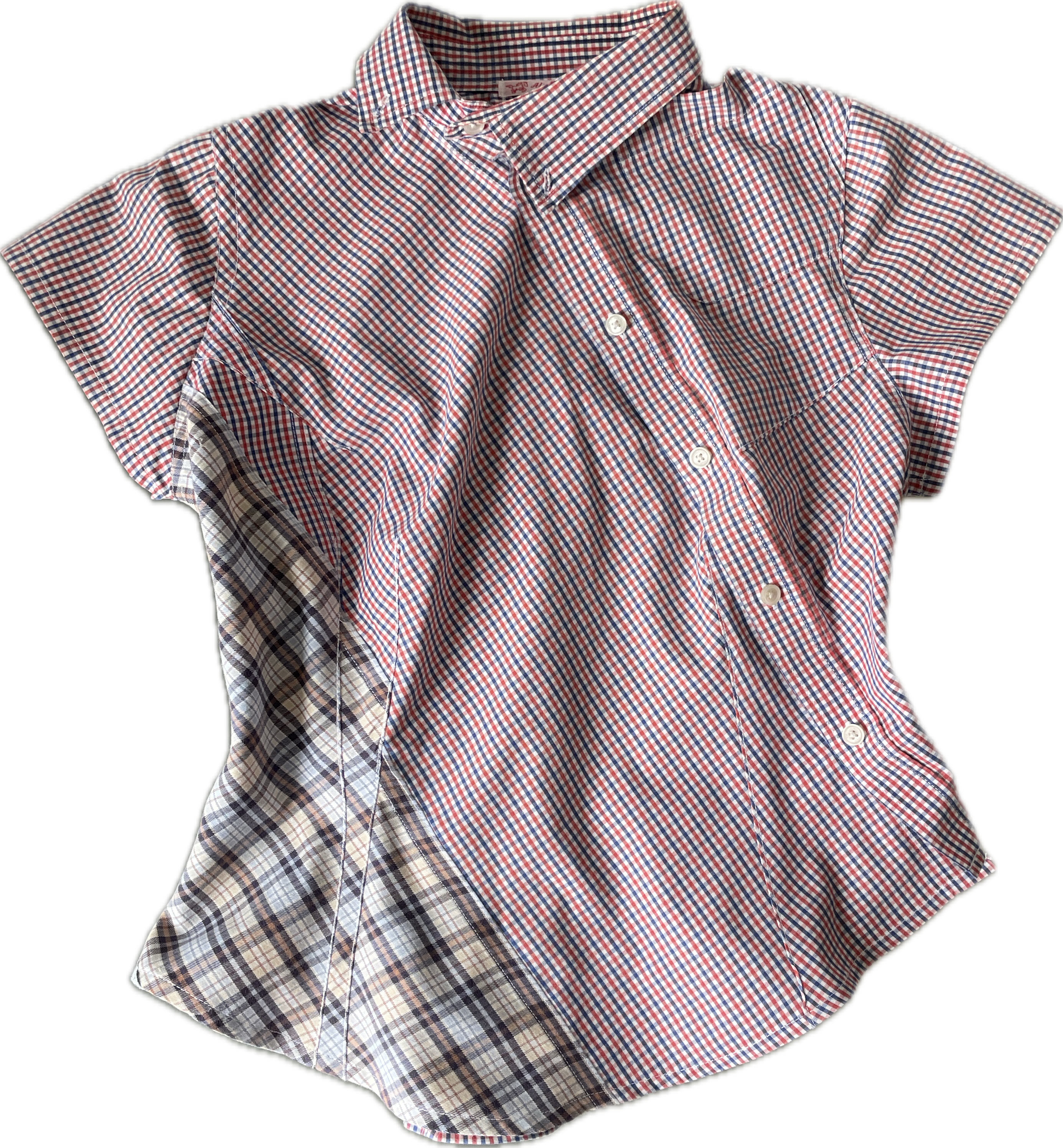 reworked patchwork gingham check blouse