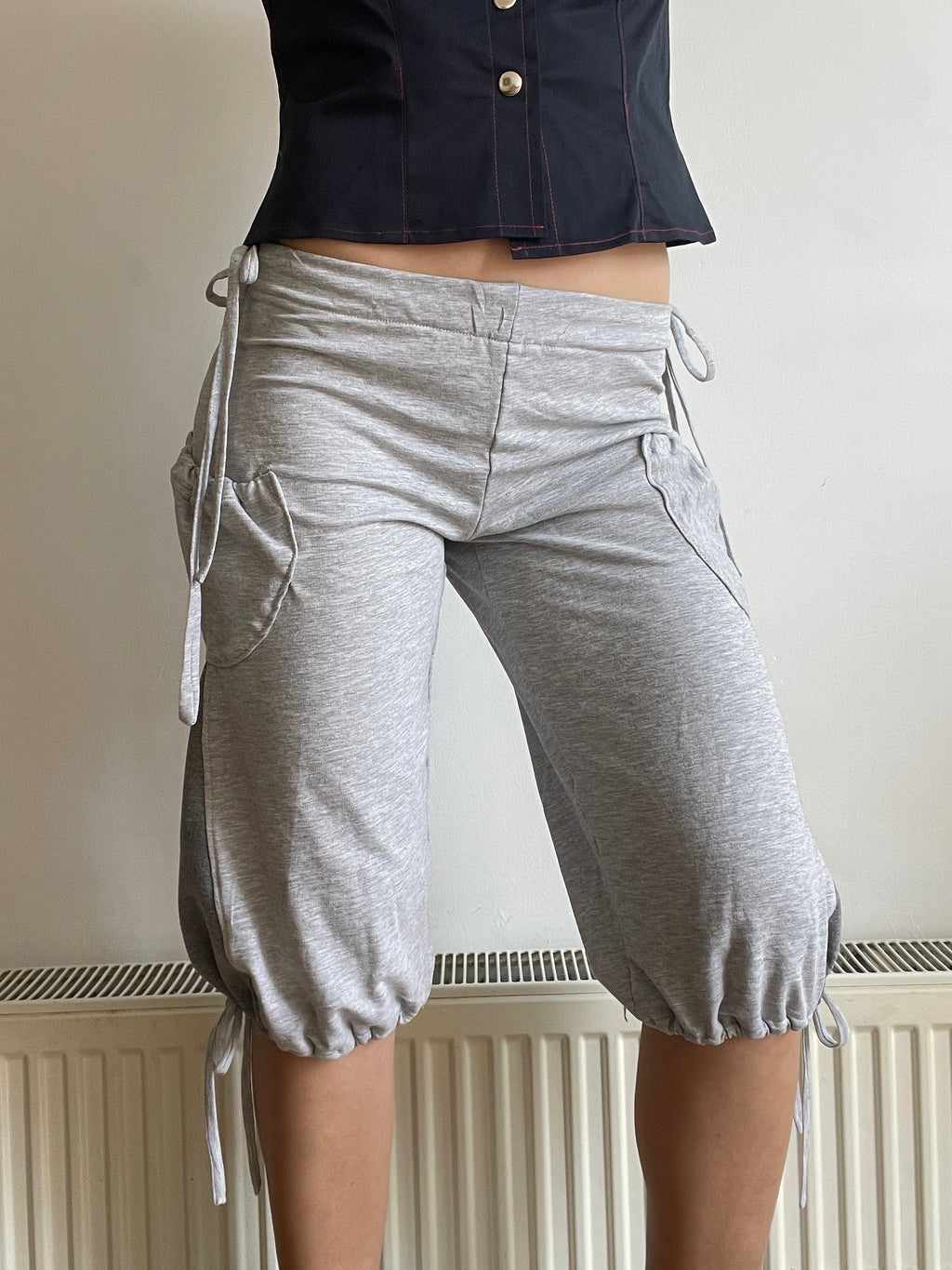 handmade grey jersey pocket cargo style slinky capri pants