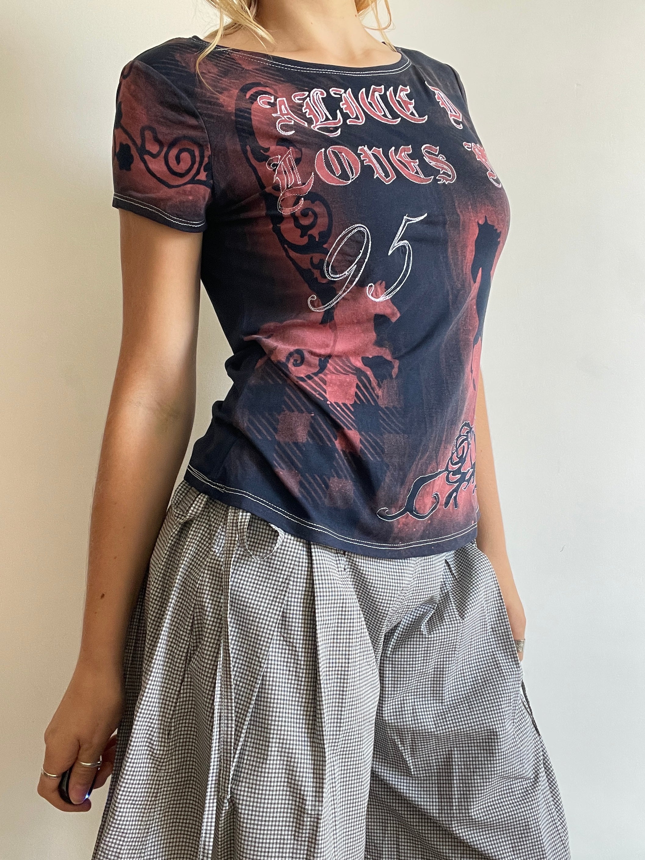 handmade bleach stencil embroidered horse baby tee