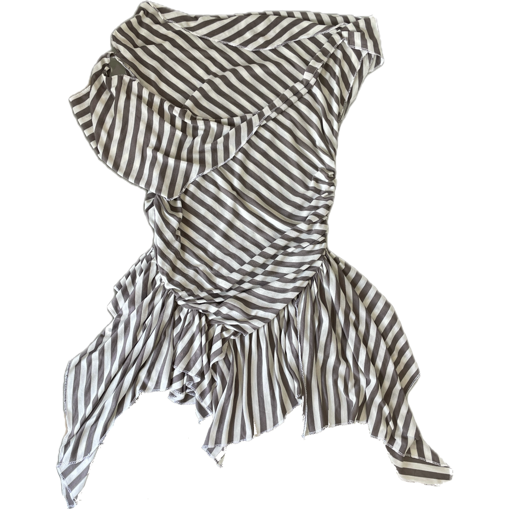 handmade asymmetrical pixie striped off the shoulder long fitted tunic top