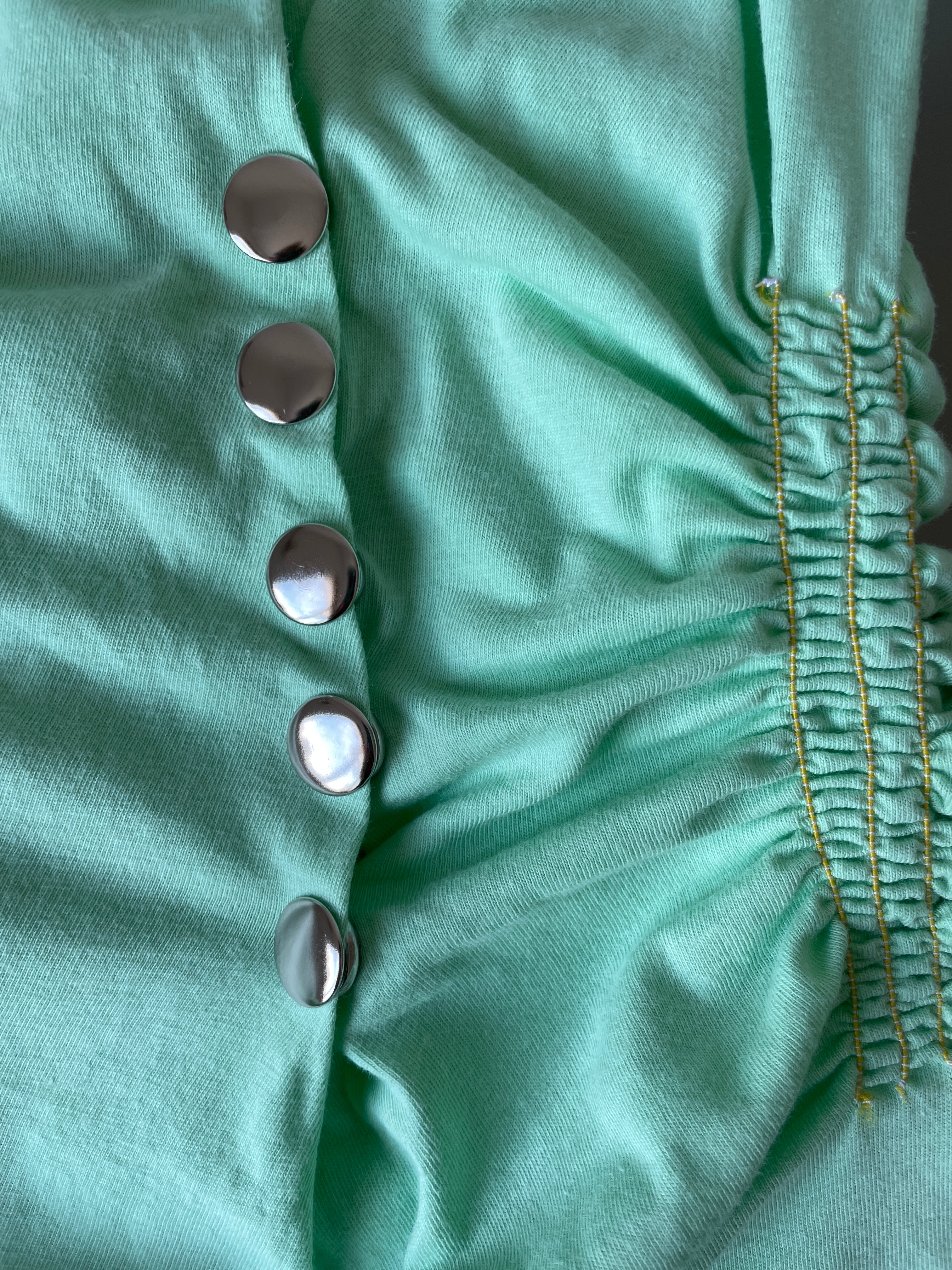 reworked mint green ruched snapper button slinky tee