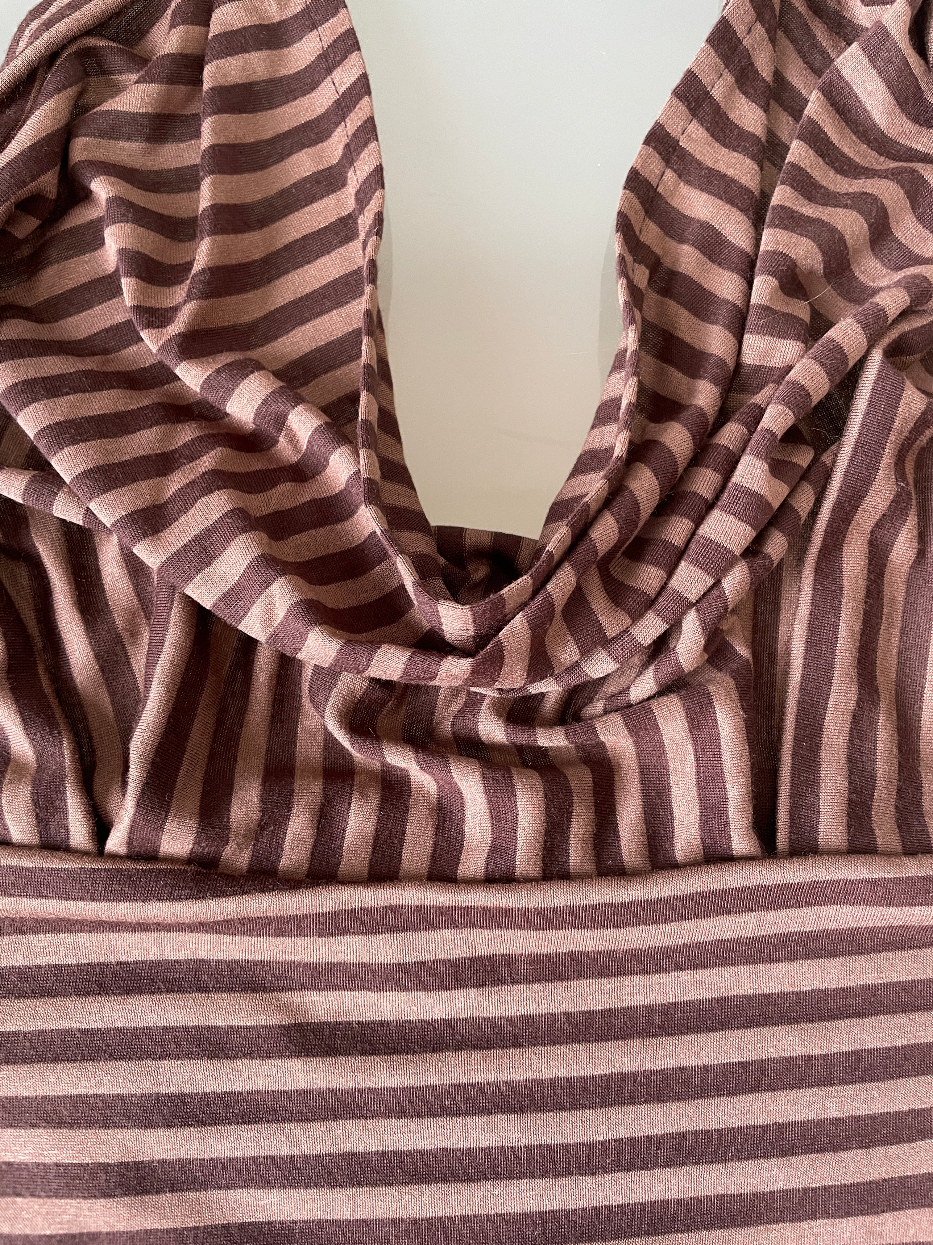 handmade brown stripe halterneck/ cowl neck with adjustable neck tie