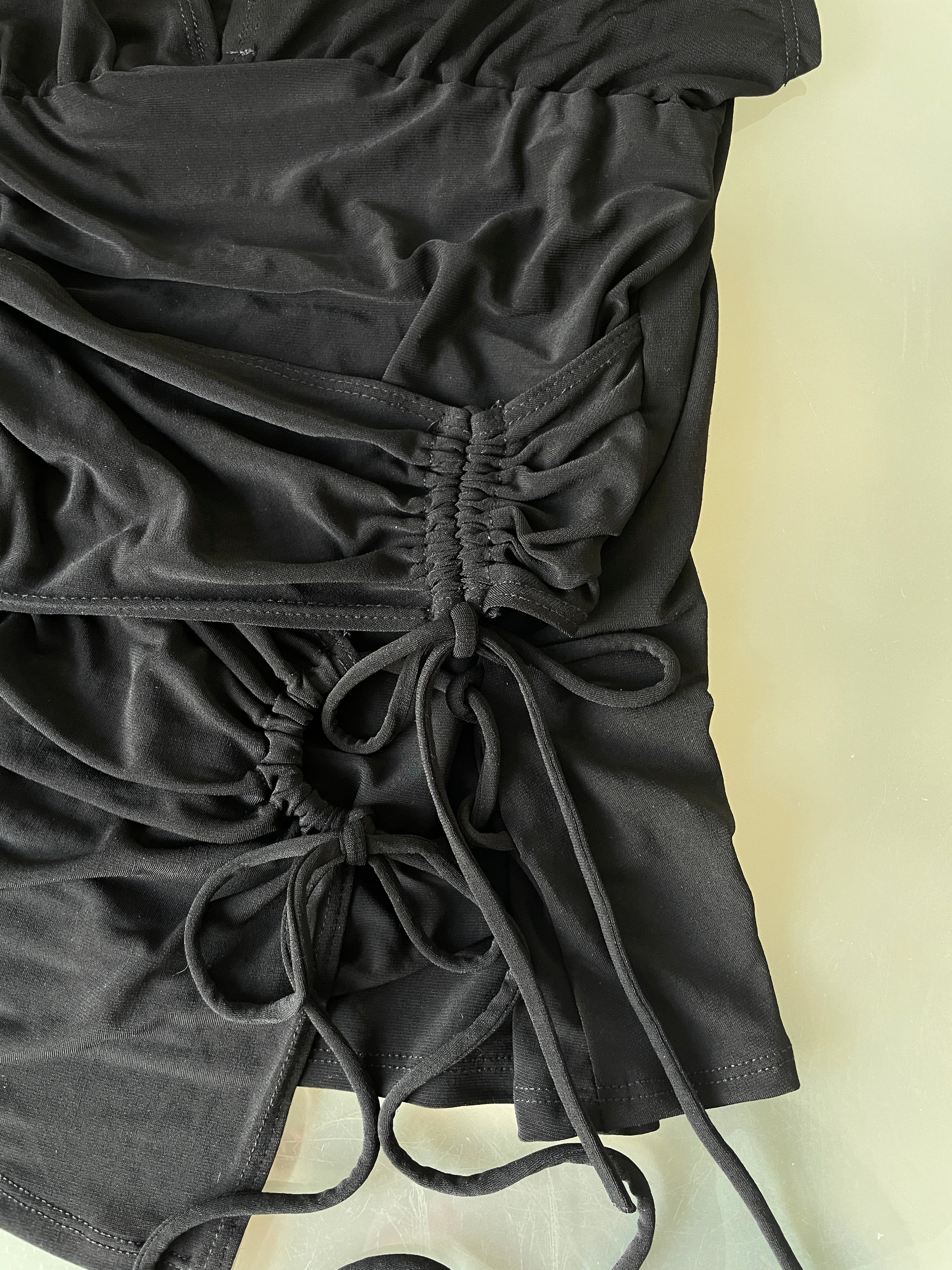 handmade slinky black ruched panel tie top