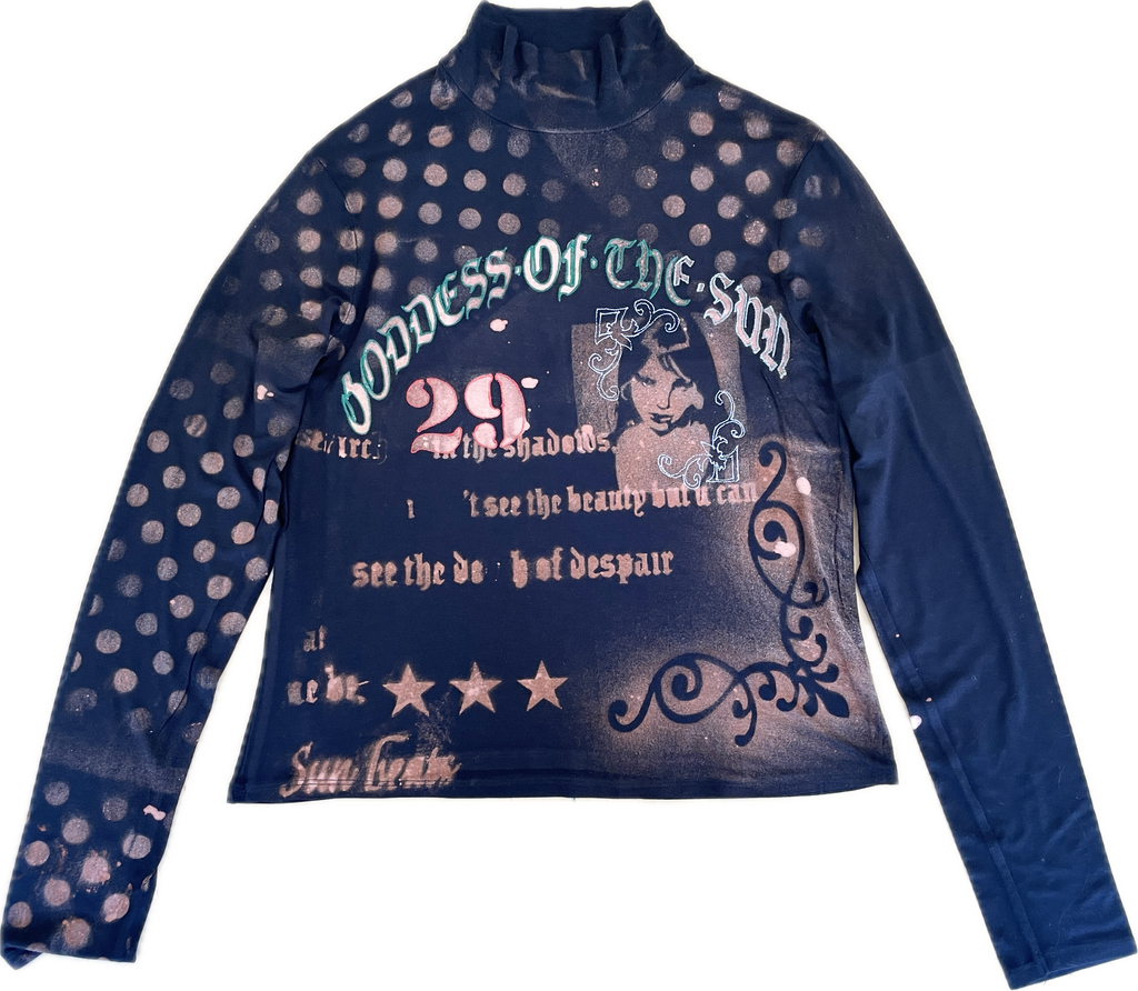 handmade stencil print girls face polka dot long sleeve
