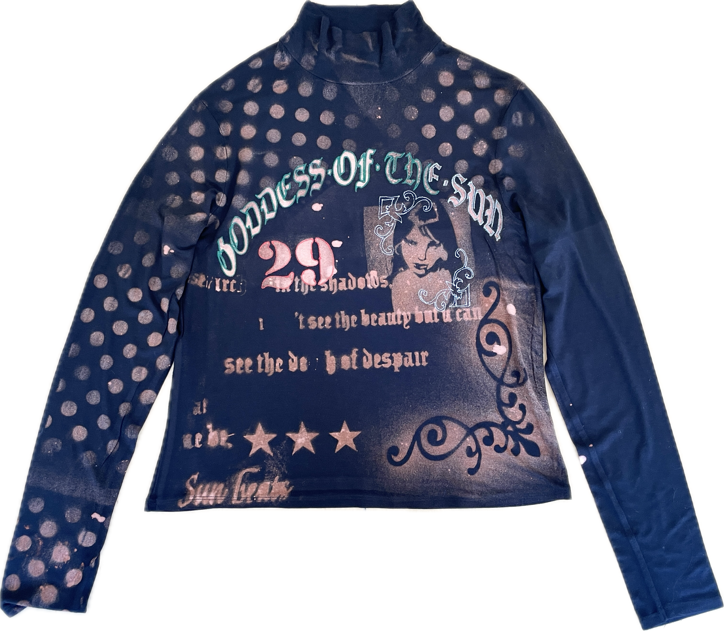 handmade stencil print girls face polka dot long sleeve