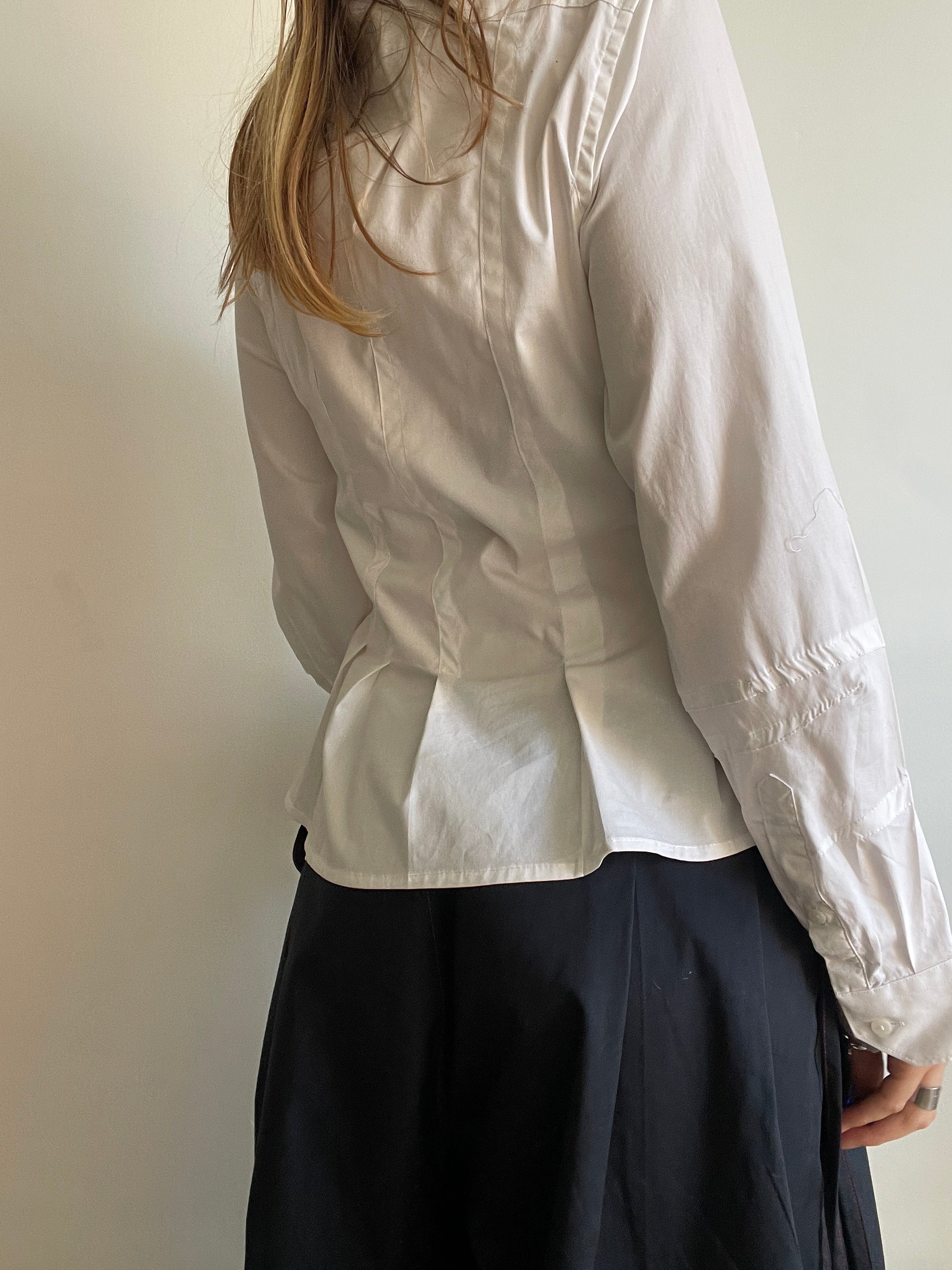 reworked white office pleated long sleeve shirt