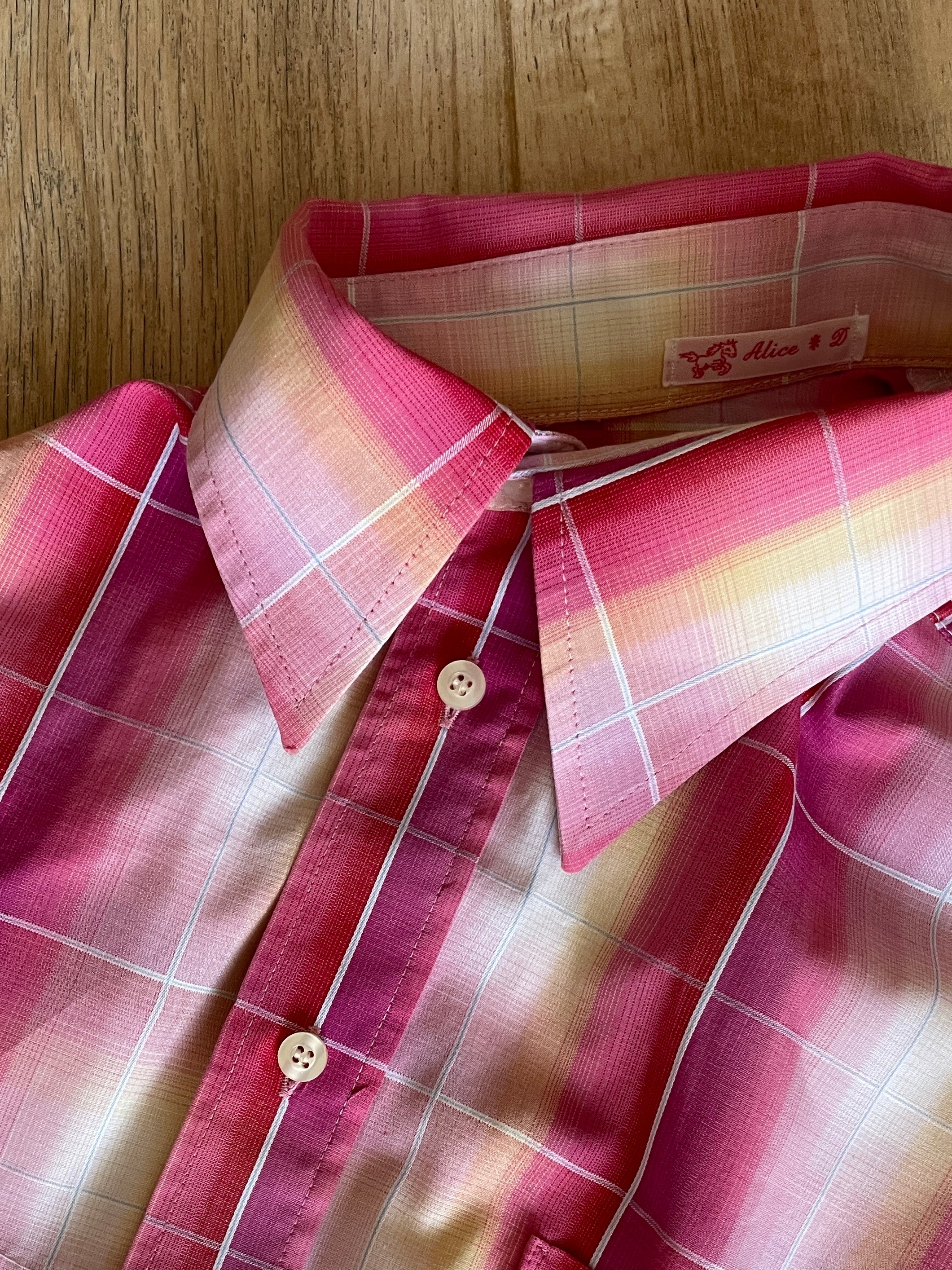 reworked pink sunset check asymmetrical shirt