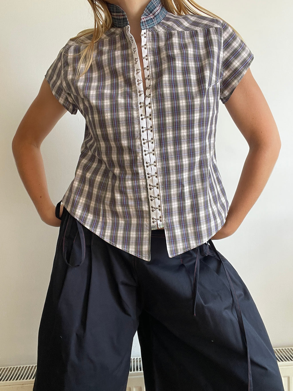 hook eye fitted checkered tartan shirt (lined)