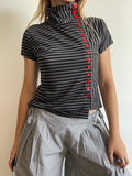 handmade grey stripe button up asymmetrical t shirt