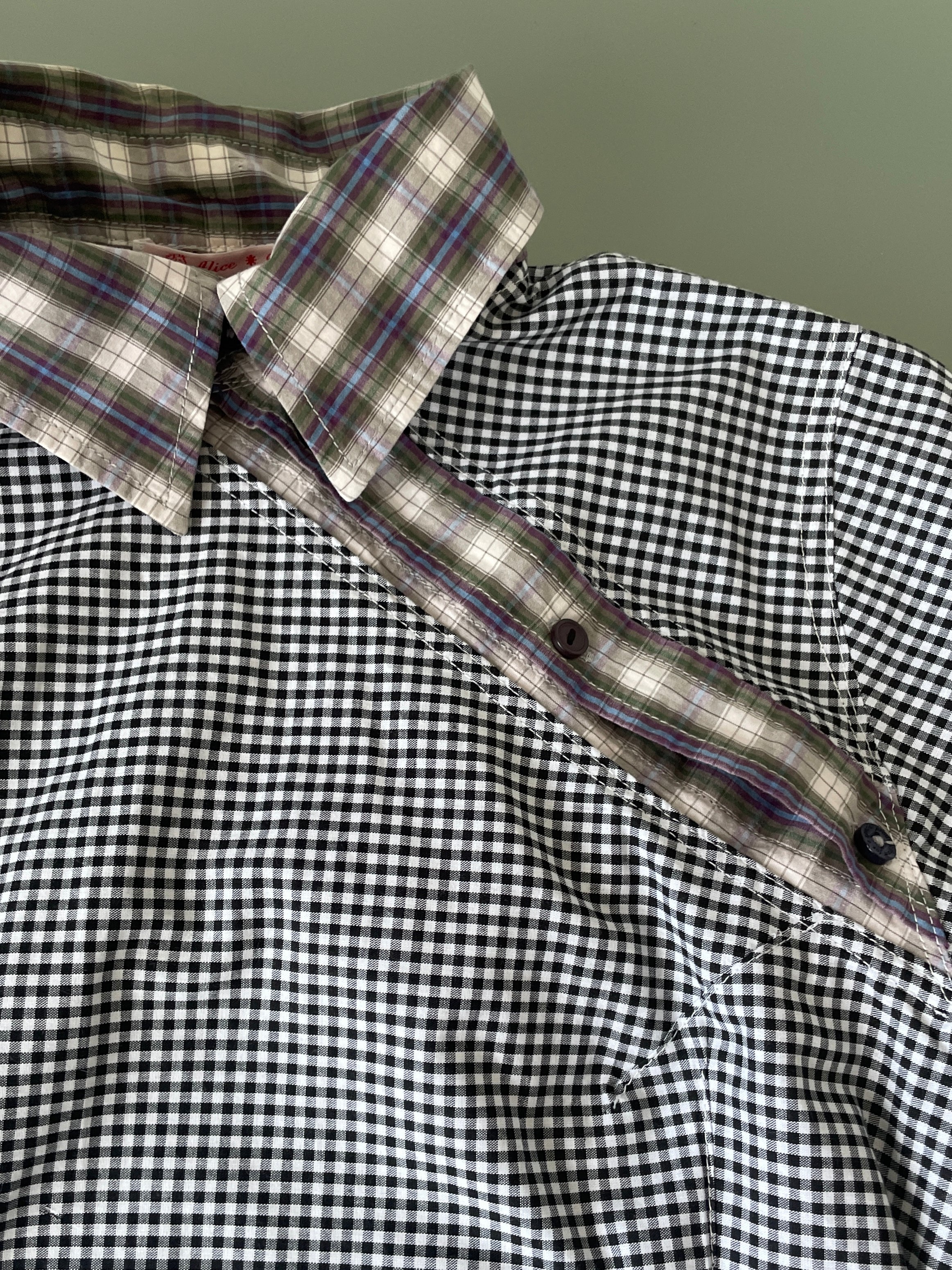 reworked double button up asymetrical fitted shirt