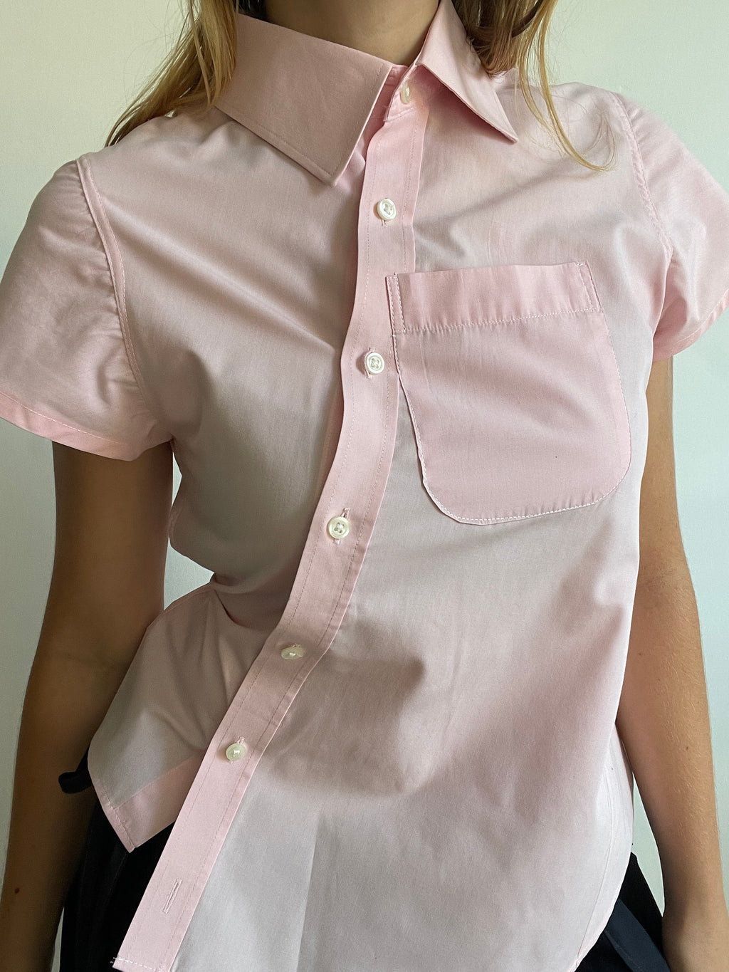 reworked tie back asymmetrical baby pink blouse