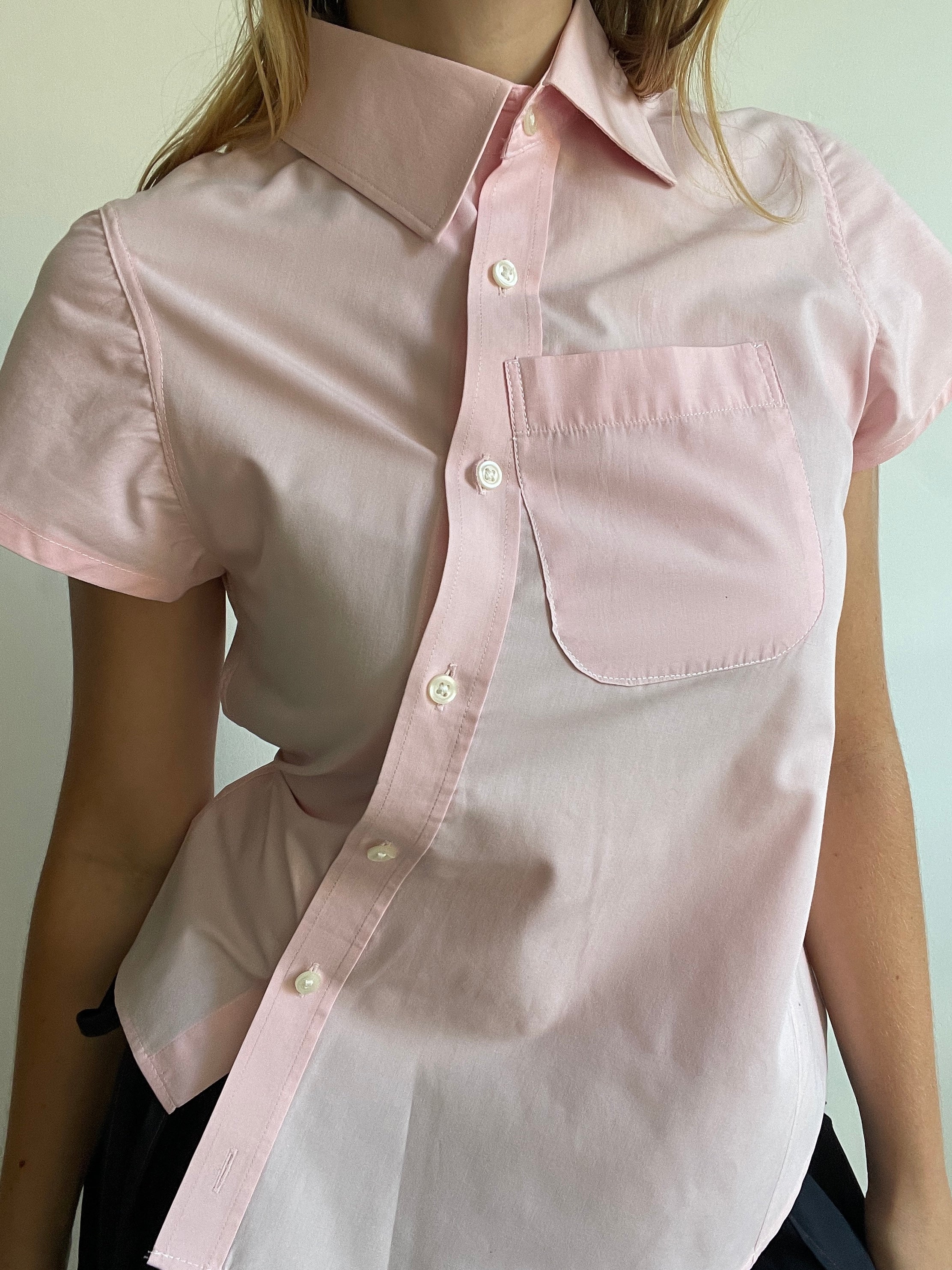 reworked tie back asymmetrical baby pink blouse