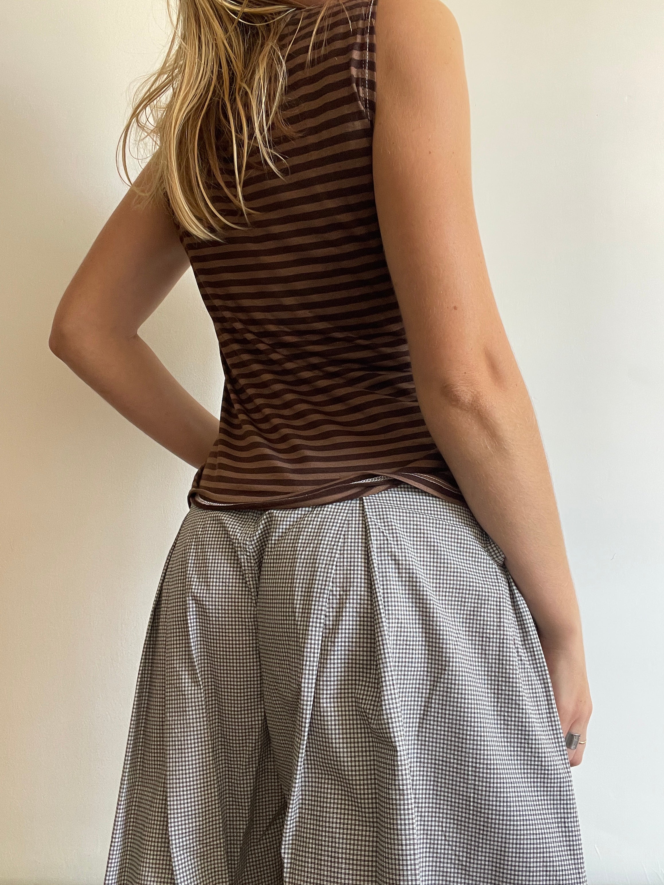 handmade ballet style tie up contrast striped tank
