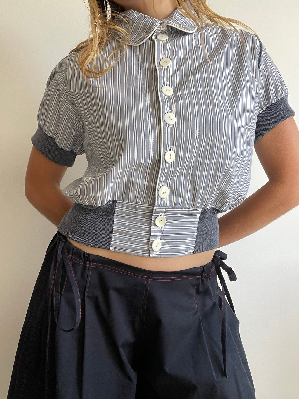 cropped pinstripe button up jacket with collar (lined)