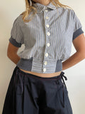 cropped pinstripe button up jacket with collar (lined)