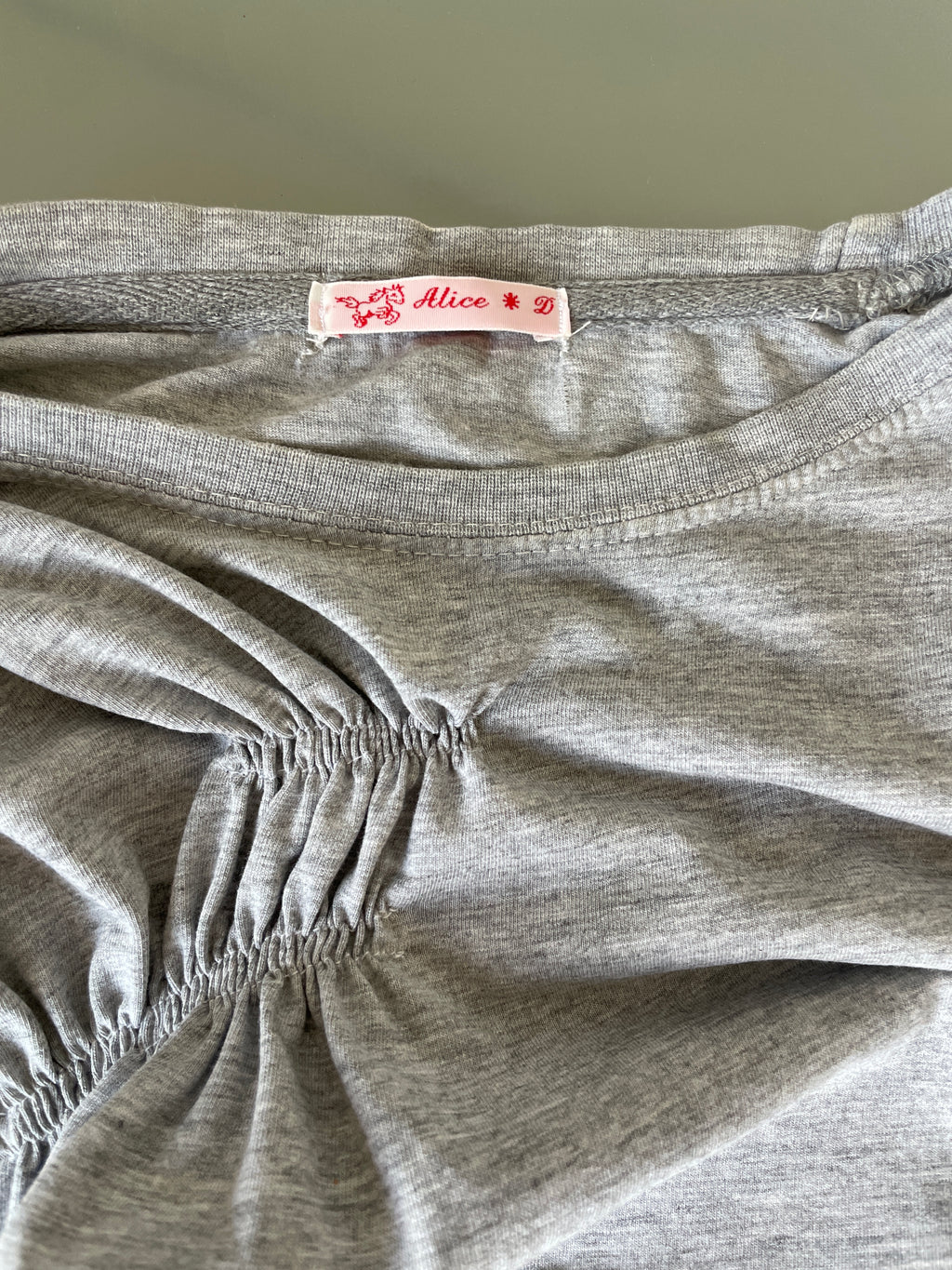 reworked grey tee with ruched slinky gathered details