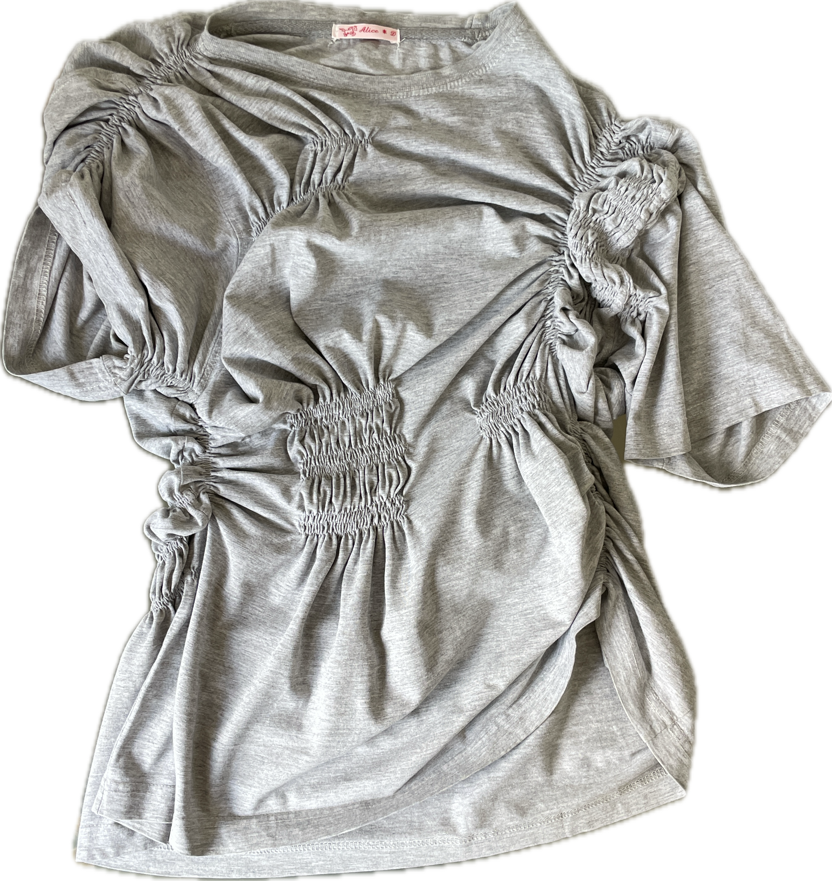 reworked grey tee with ruched slinky gathered details