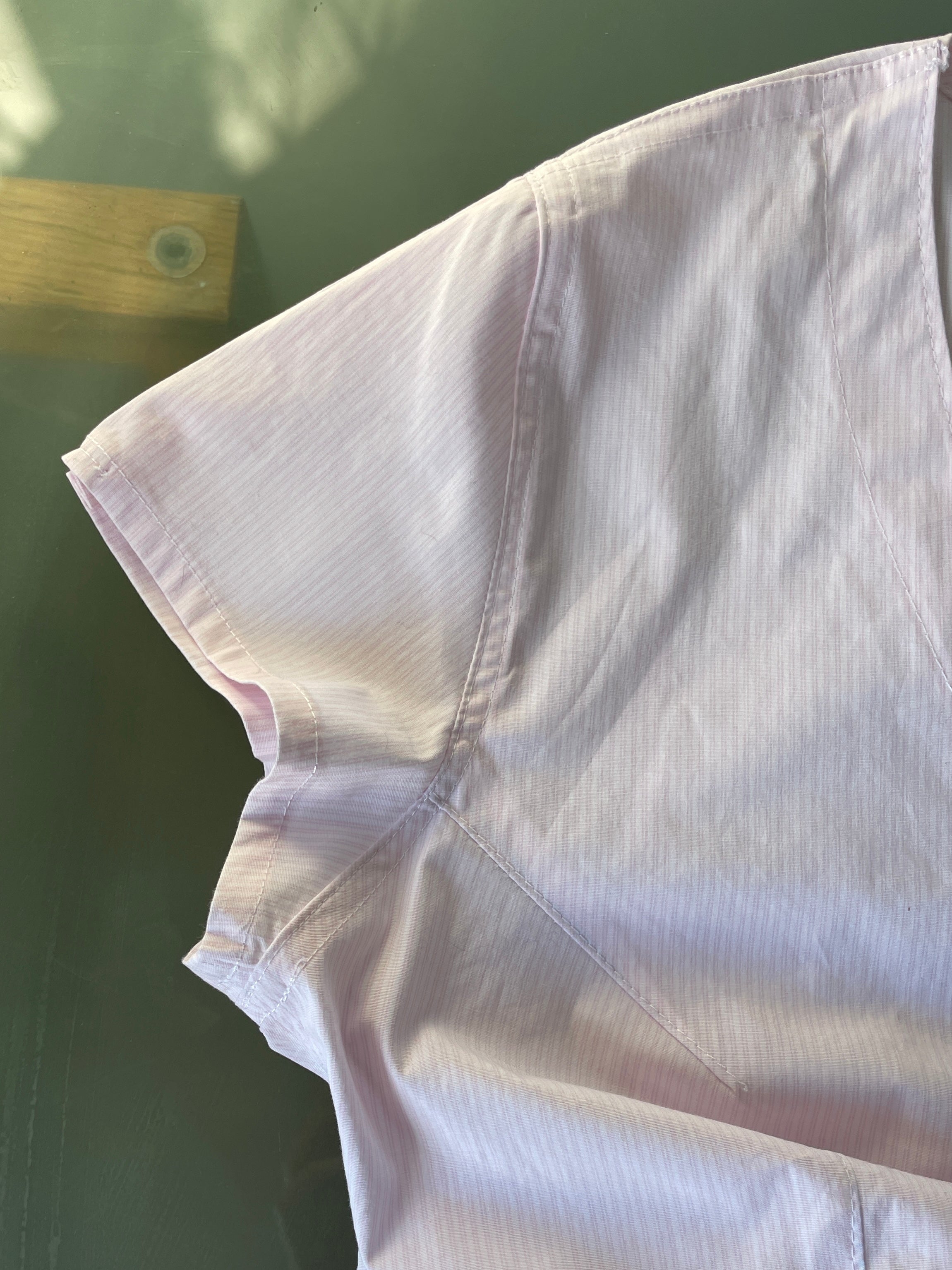 handmade ruched hook and eye pink pinstripe blouse