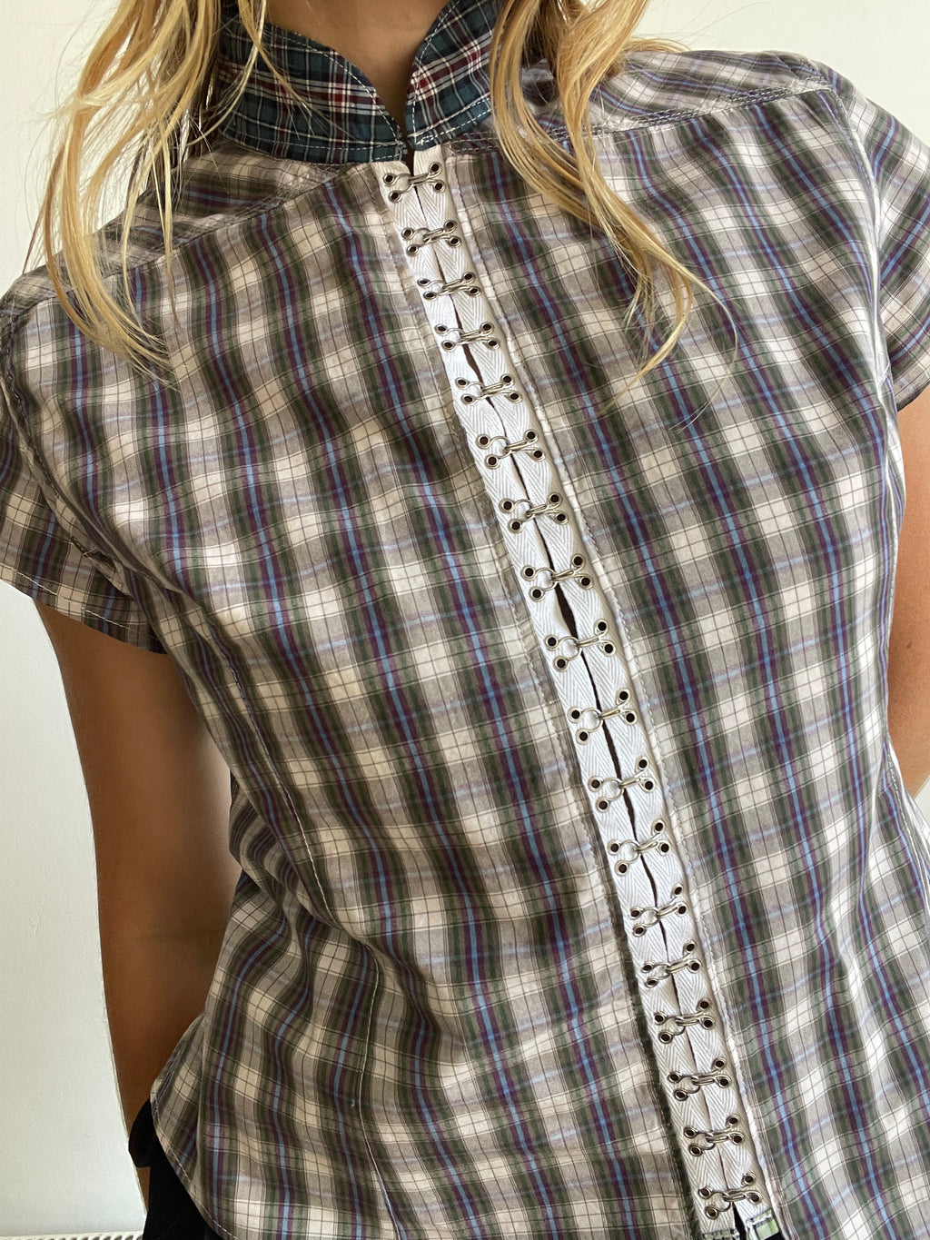 hook eye fitted checkered tartan shirt (lined)