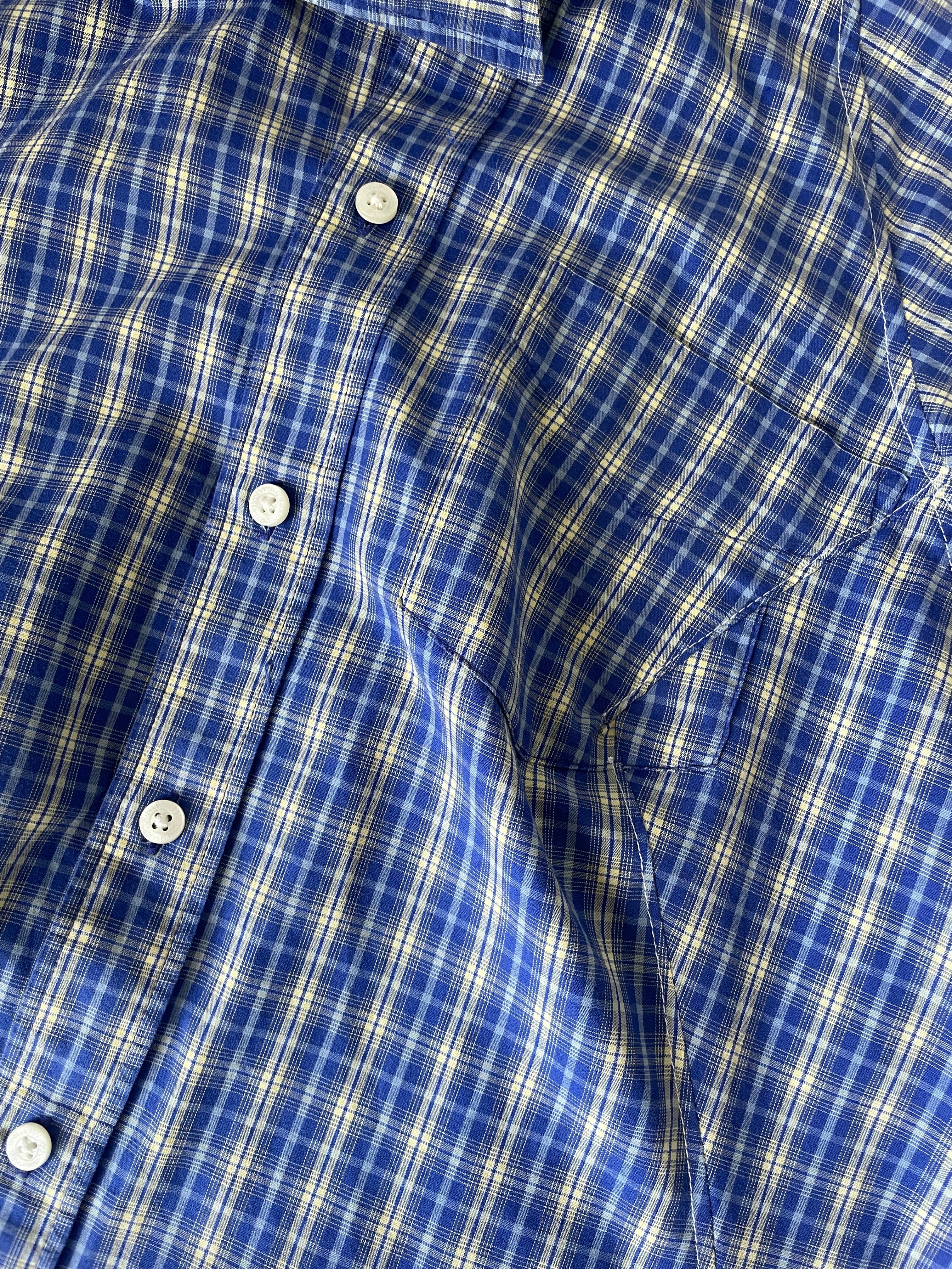 reworked blue yellow tartan asymetrical fitted shirt