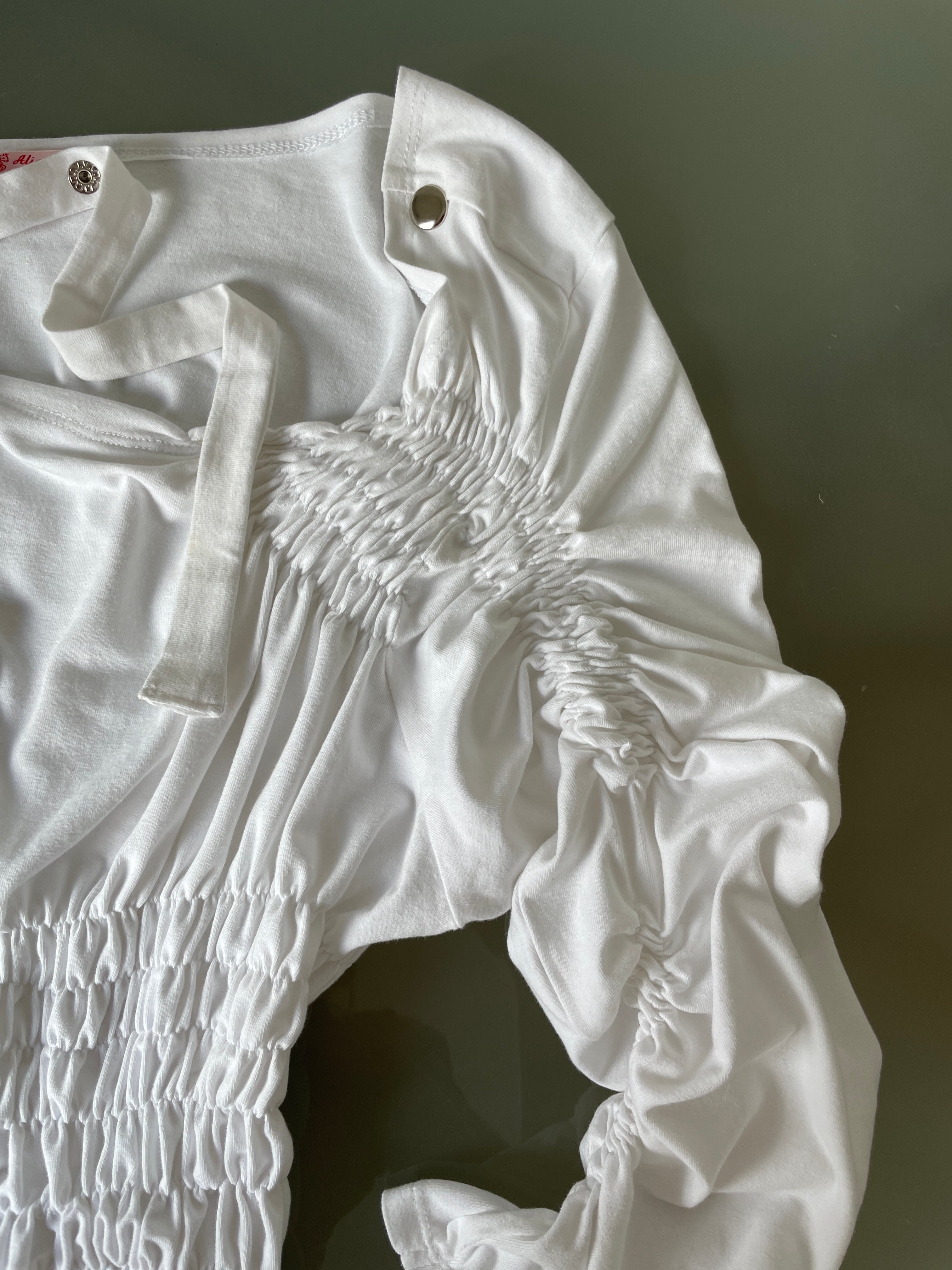 handmade ruched bubble off the shoulder top with neck tie