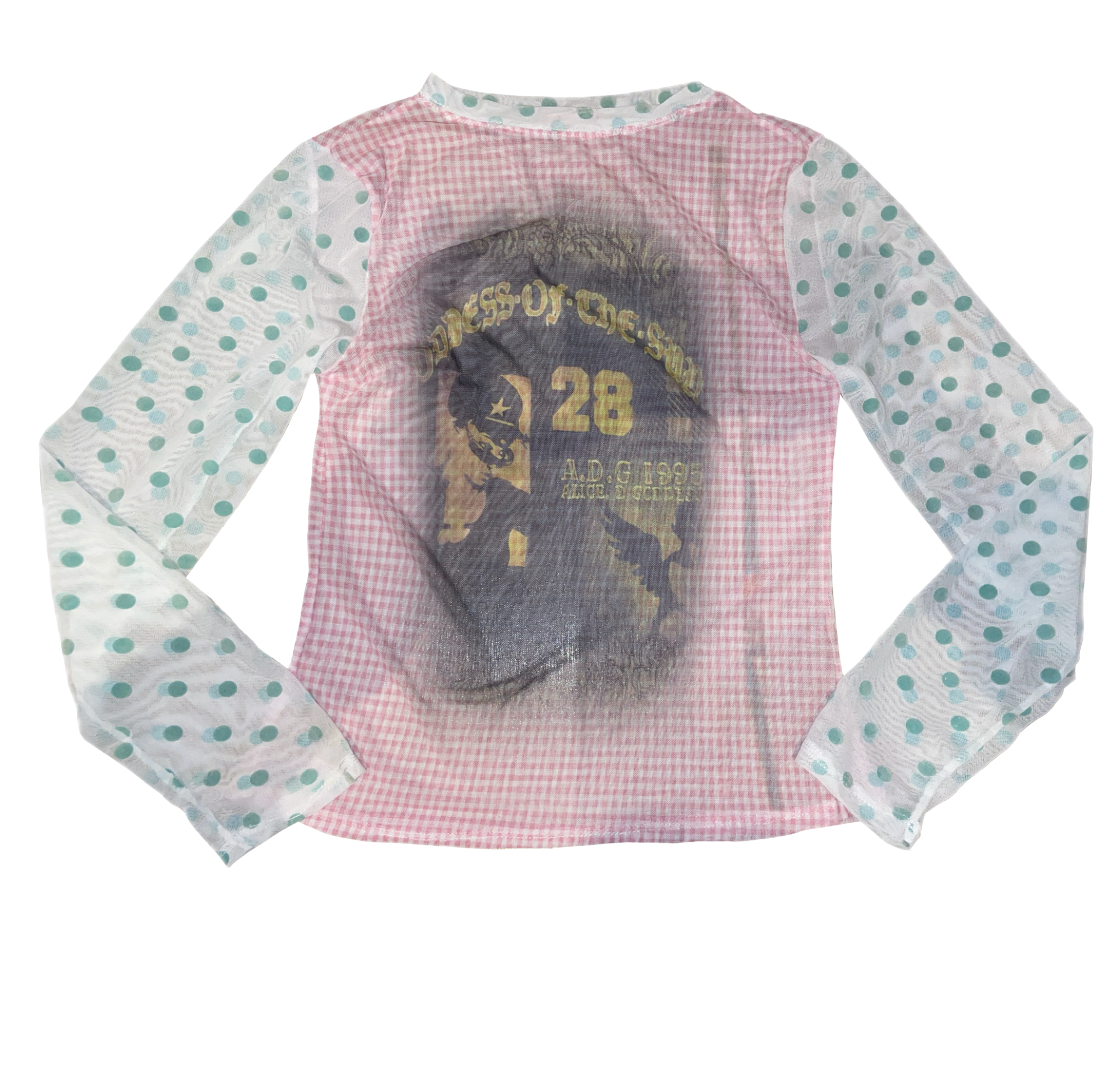 handmade polka dot gingham mesh punk print top