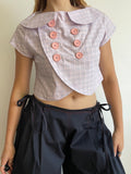 cute purple tartan double breast crop petit coat