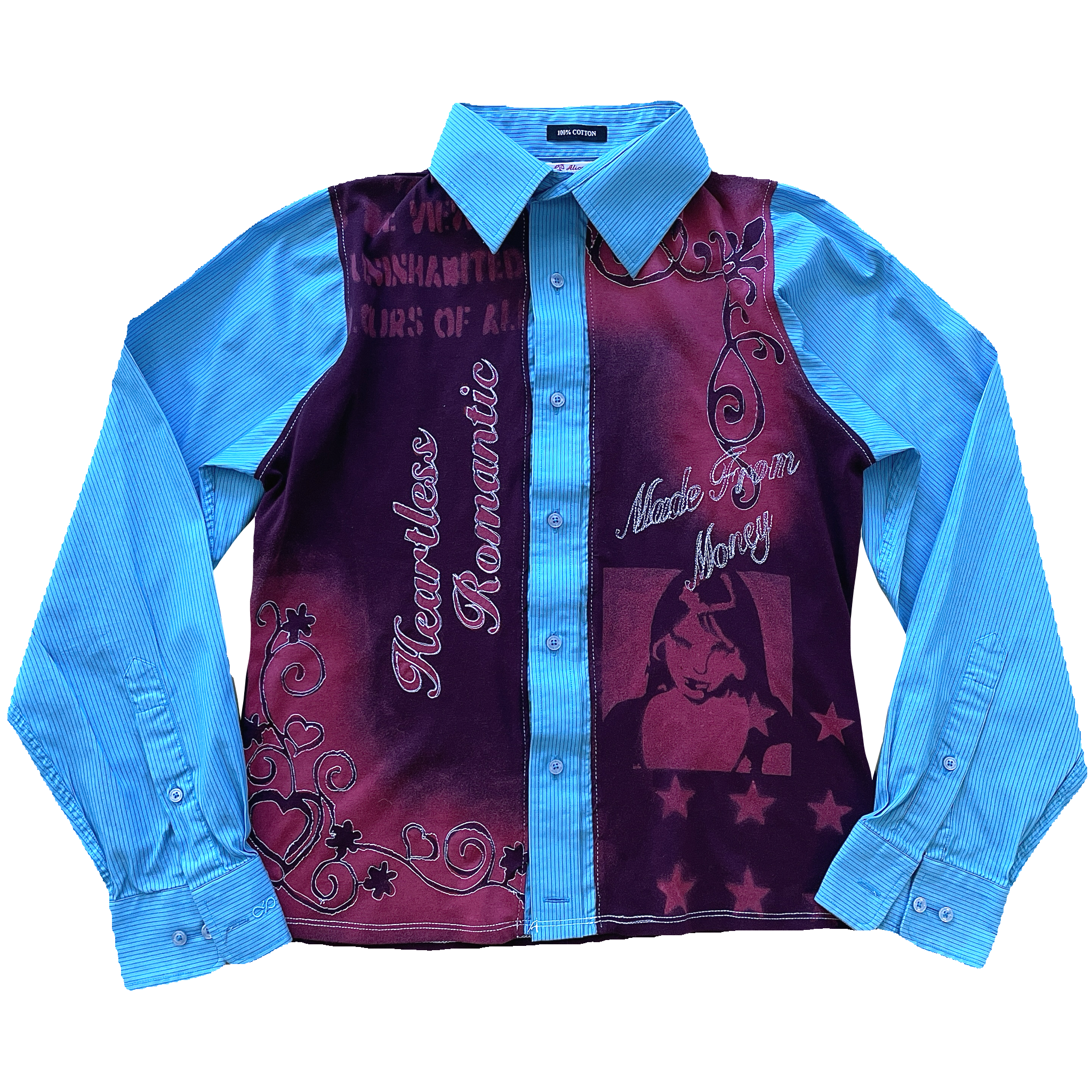 handmade button up shirt with stencil print design