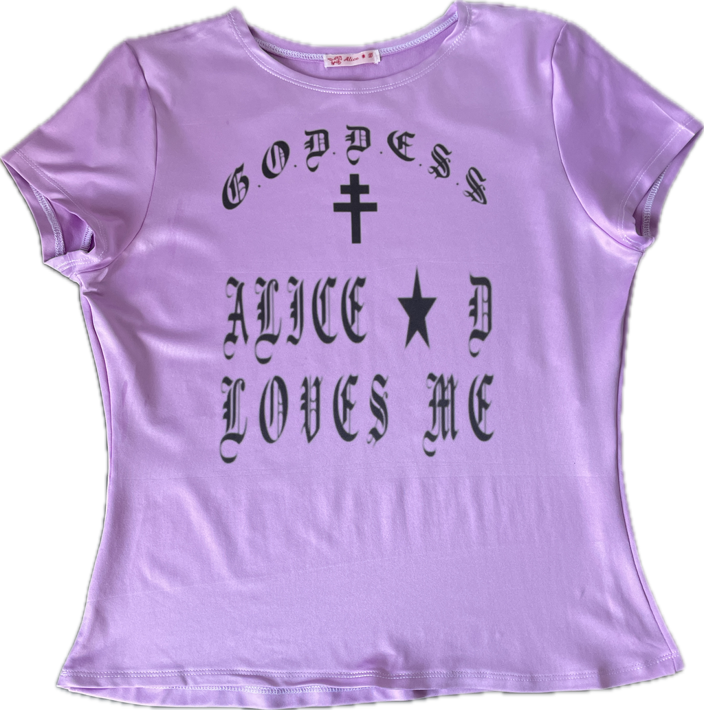handmade purple graphic print punk slogan baby tee