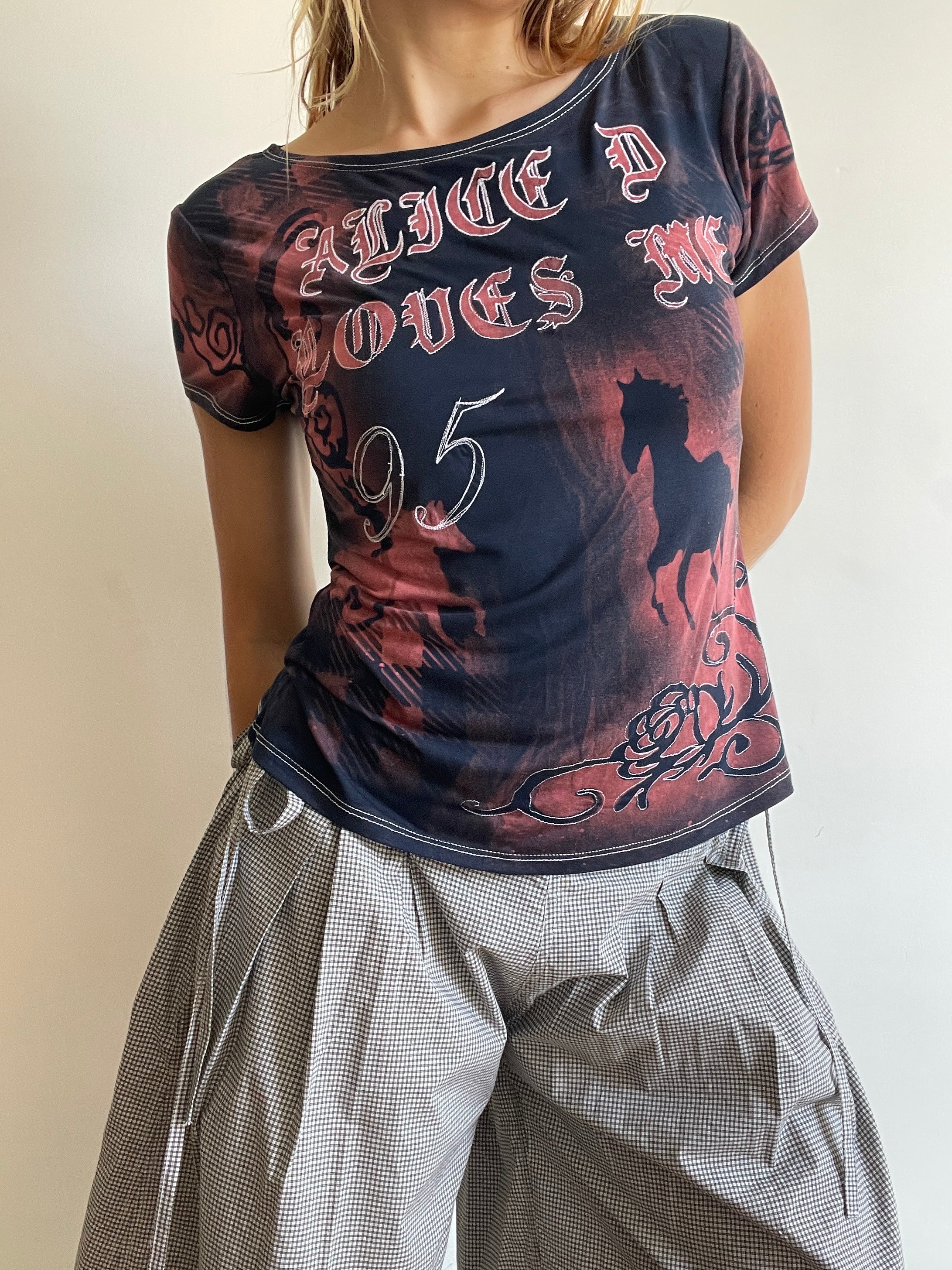 handmade bleach stencil embroidered horse baby tee