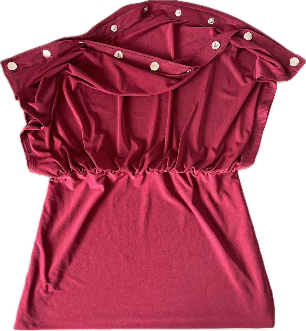 handmade wine red silver popper off shoulder multiwear top