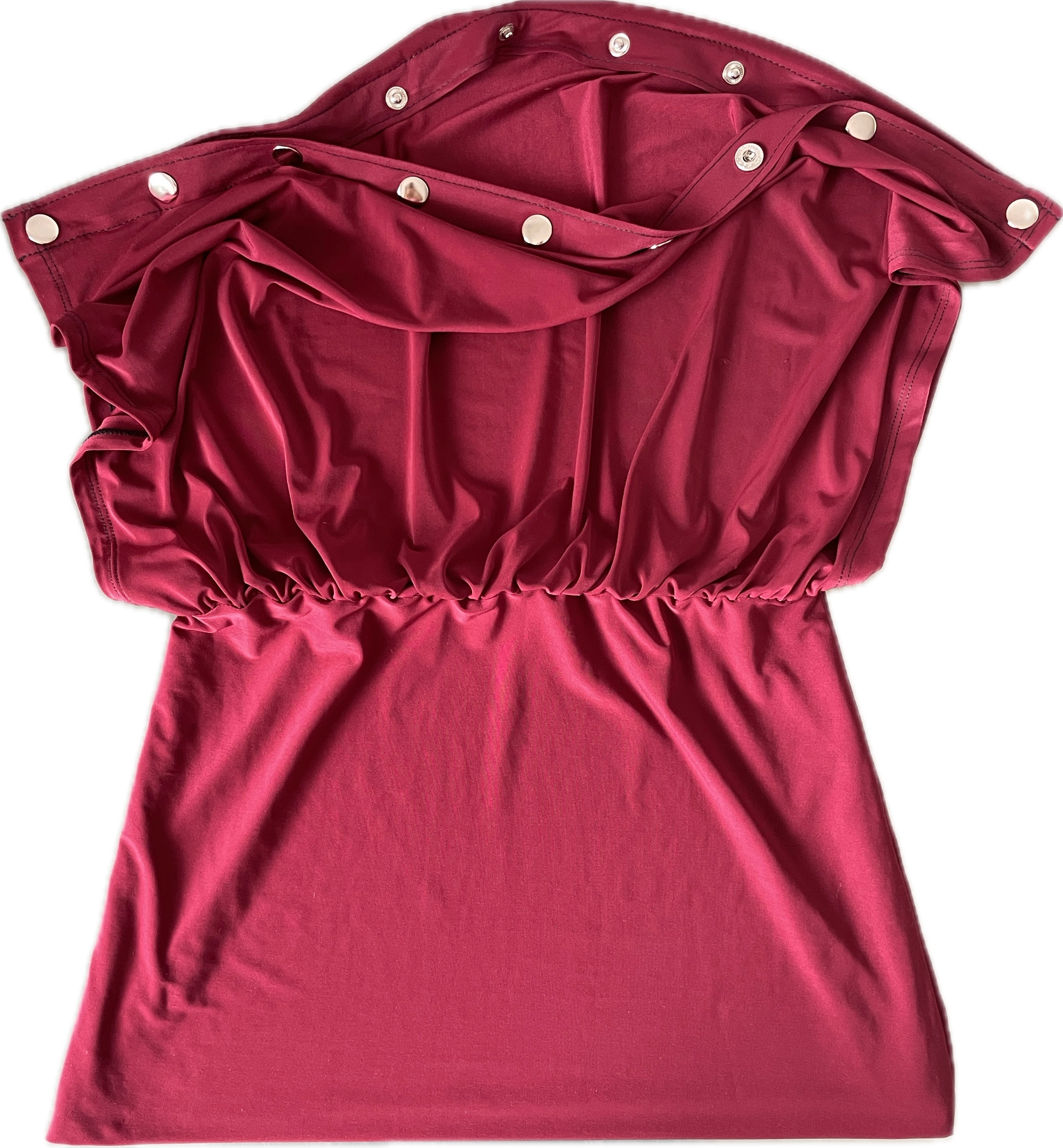 handmade wine red silver popper off shoulder multiwear top