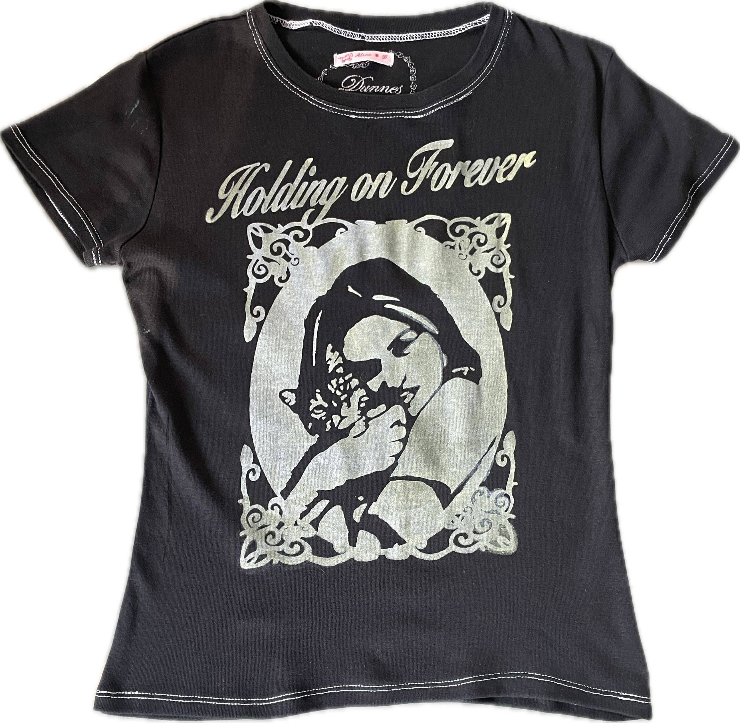 handmade holding on forever silver screenprint baby tee