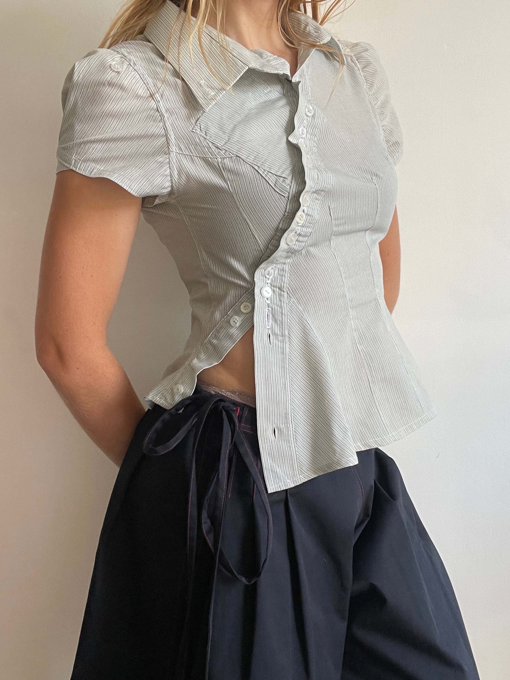 reworked asymmetrical wiggle button blouse