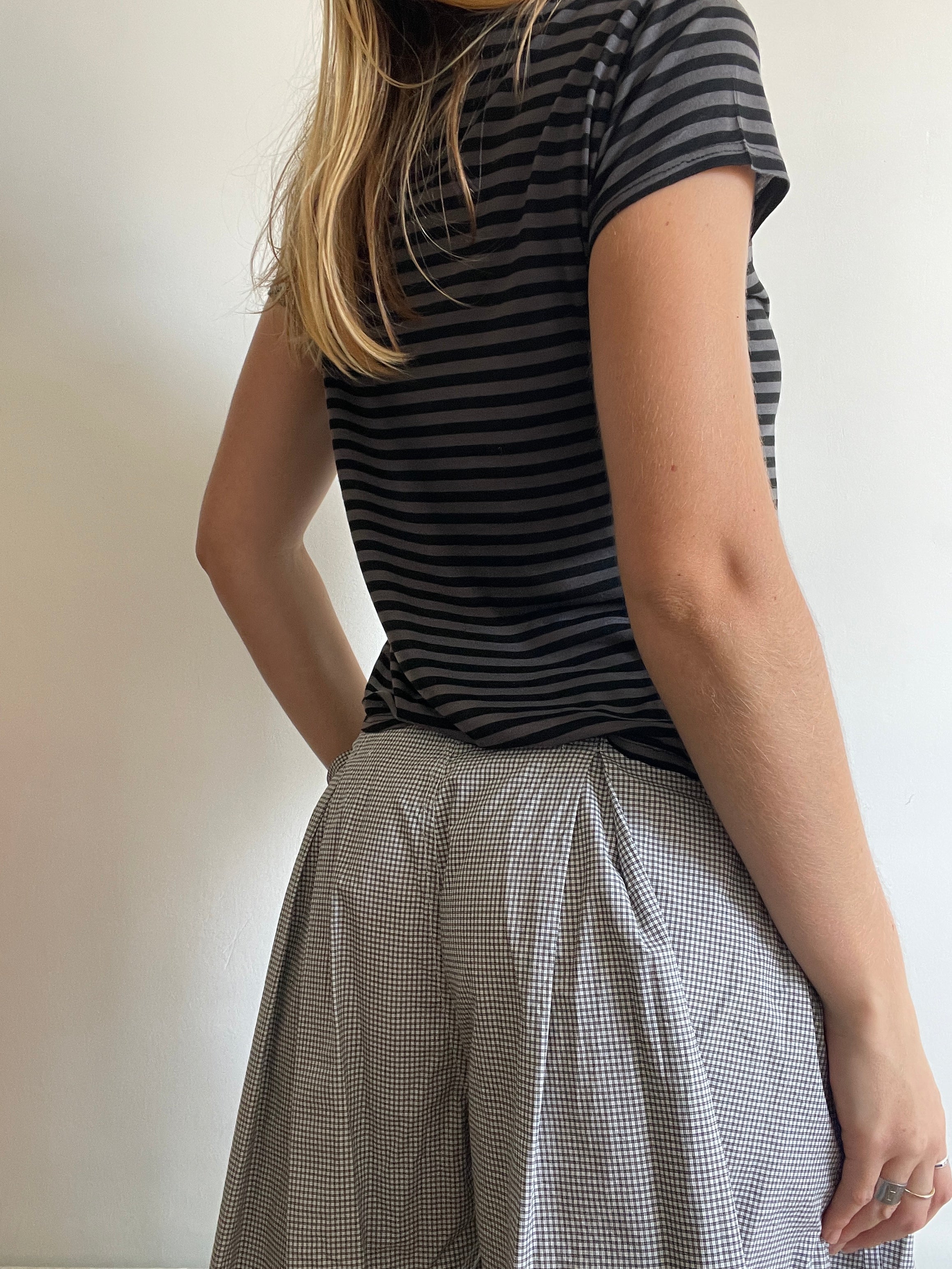 handmade grey stripe button up asymmetrical t shirt