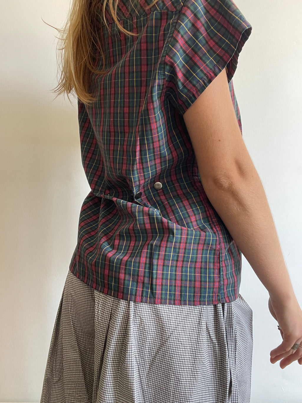 reworked sports number embroidered tartan shirt