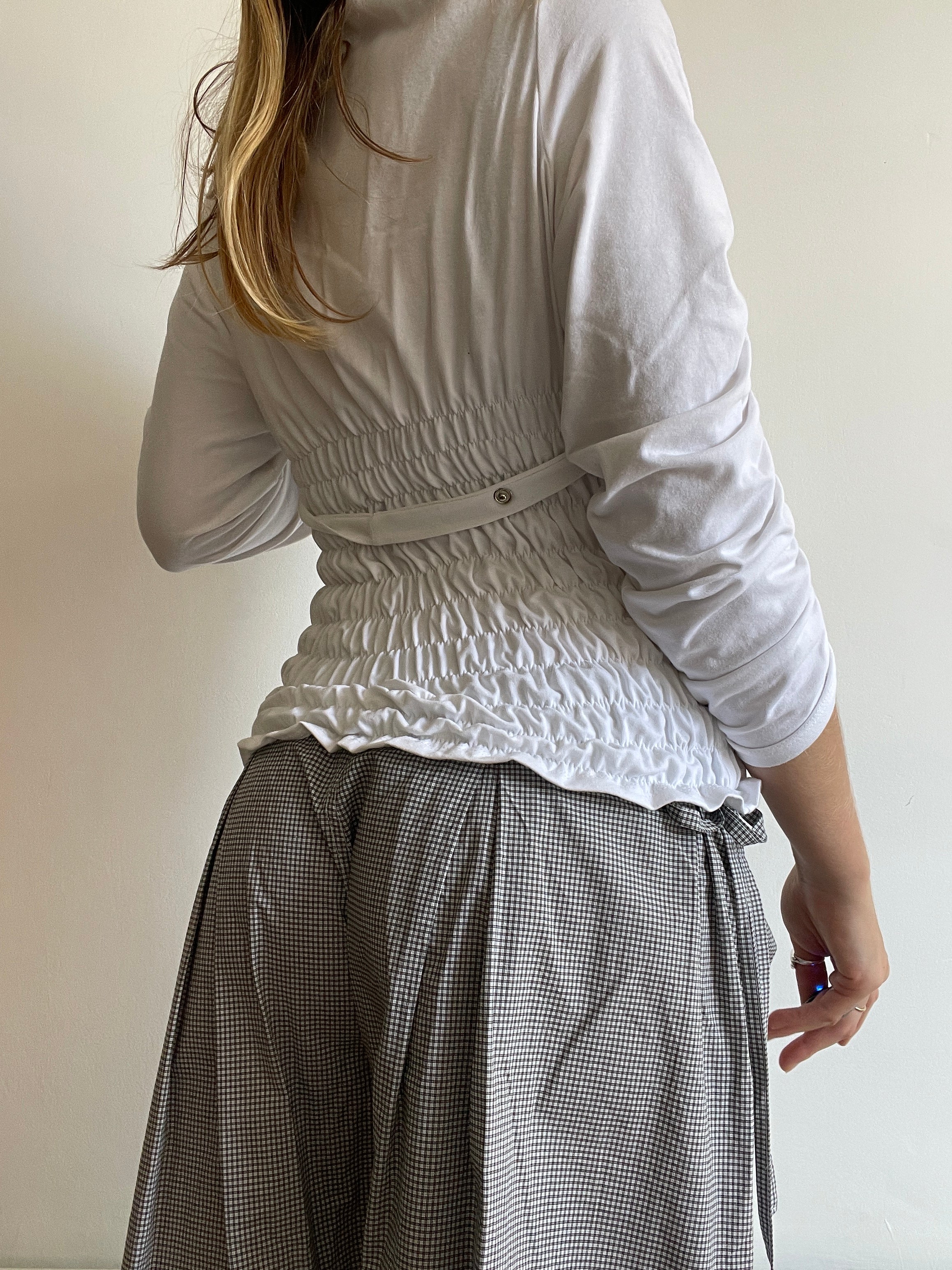 handmade ruched bubble off the shoulder top with neck tie