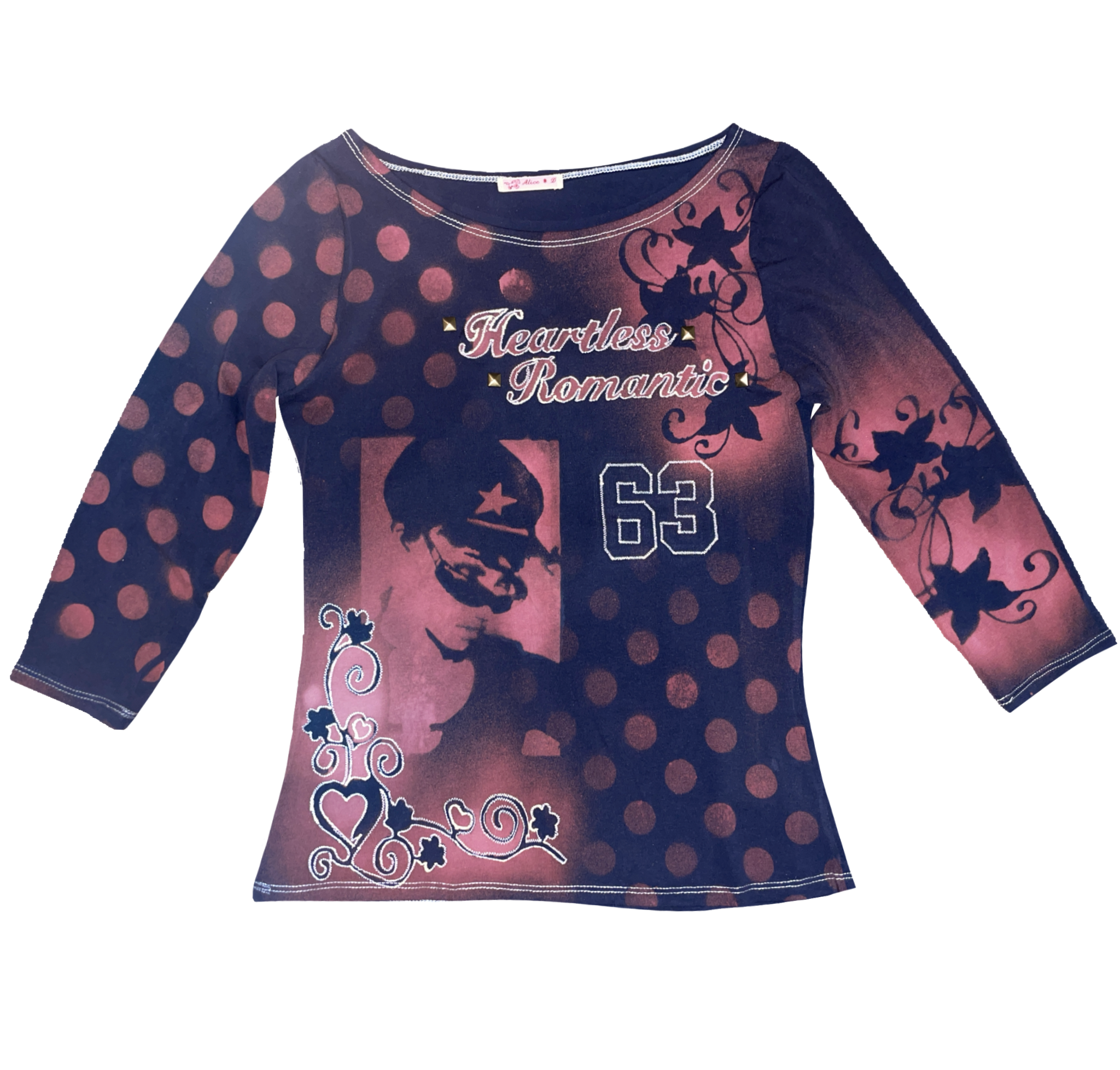 handmade polka dot stencil print 3/4 sleeve