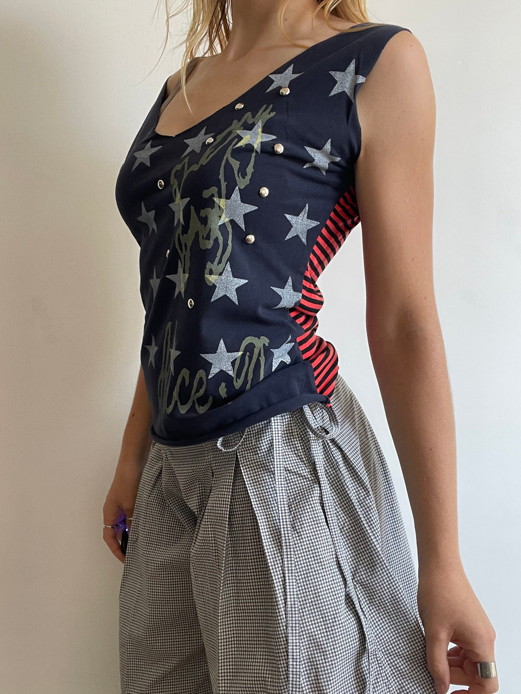 handmade screenprint star horse studded tank top