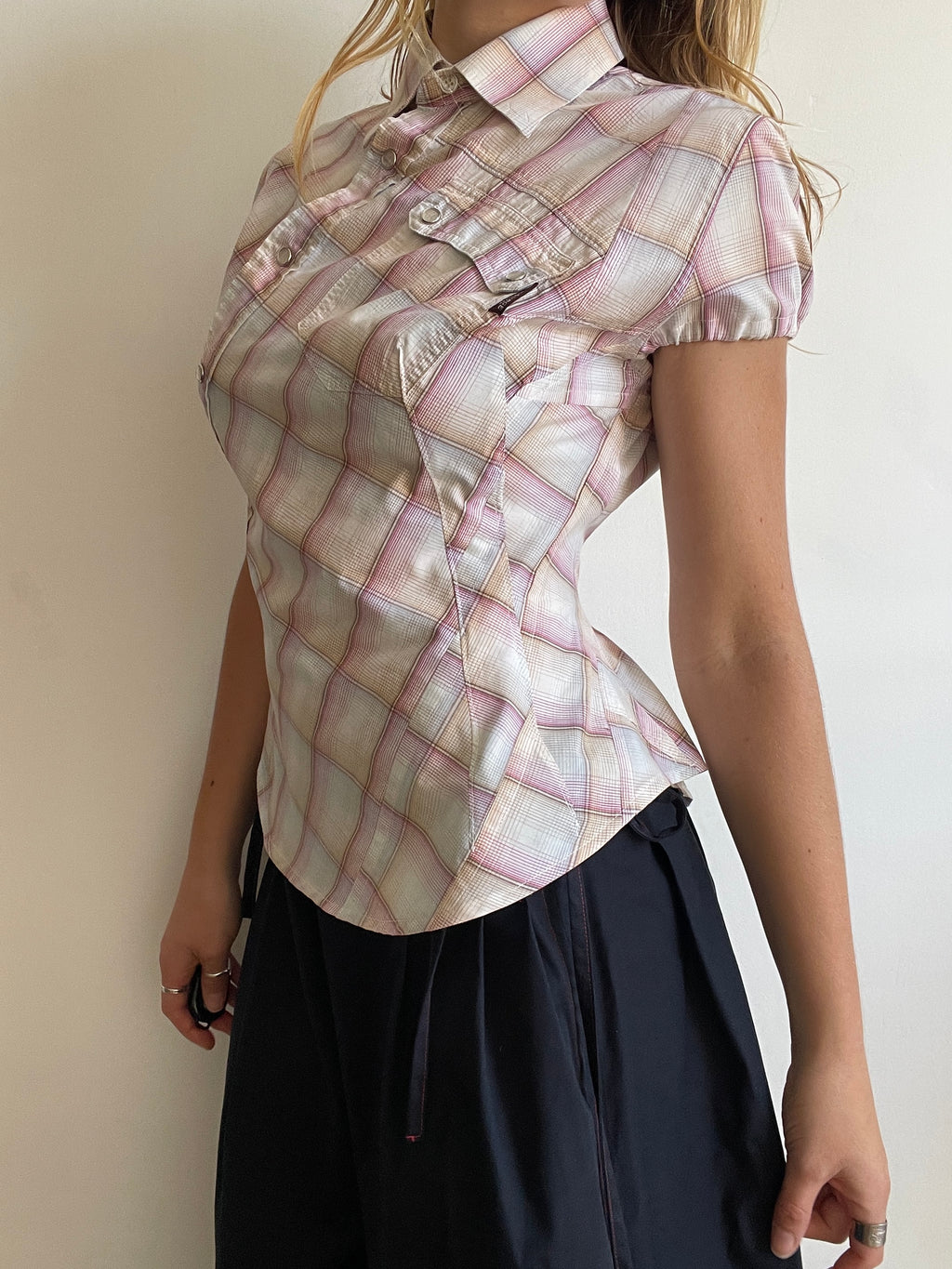 reworked vintage button up shirt with collar