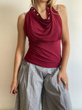 handmade wine red silver popper off shoulder multiwear top