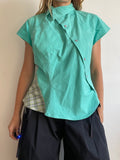 reworked mint patchwork asymmetrical blouse